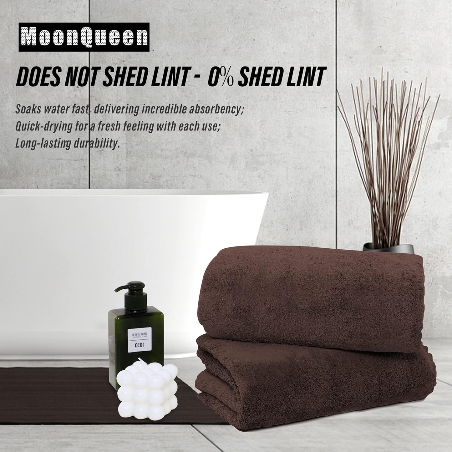 MOONQUEEN 2 Pack Premium Bath Towel Set - Quick Drying - Microfiber Coral Velvet Highly Absorbent Towels - Multipurpose Use as Bath Fitness, Bathroom, Shower, Sports, Yoga Towel (Wood Brown)