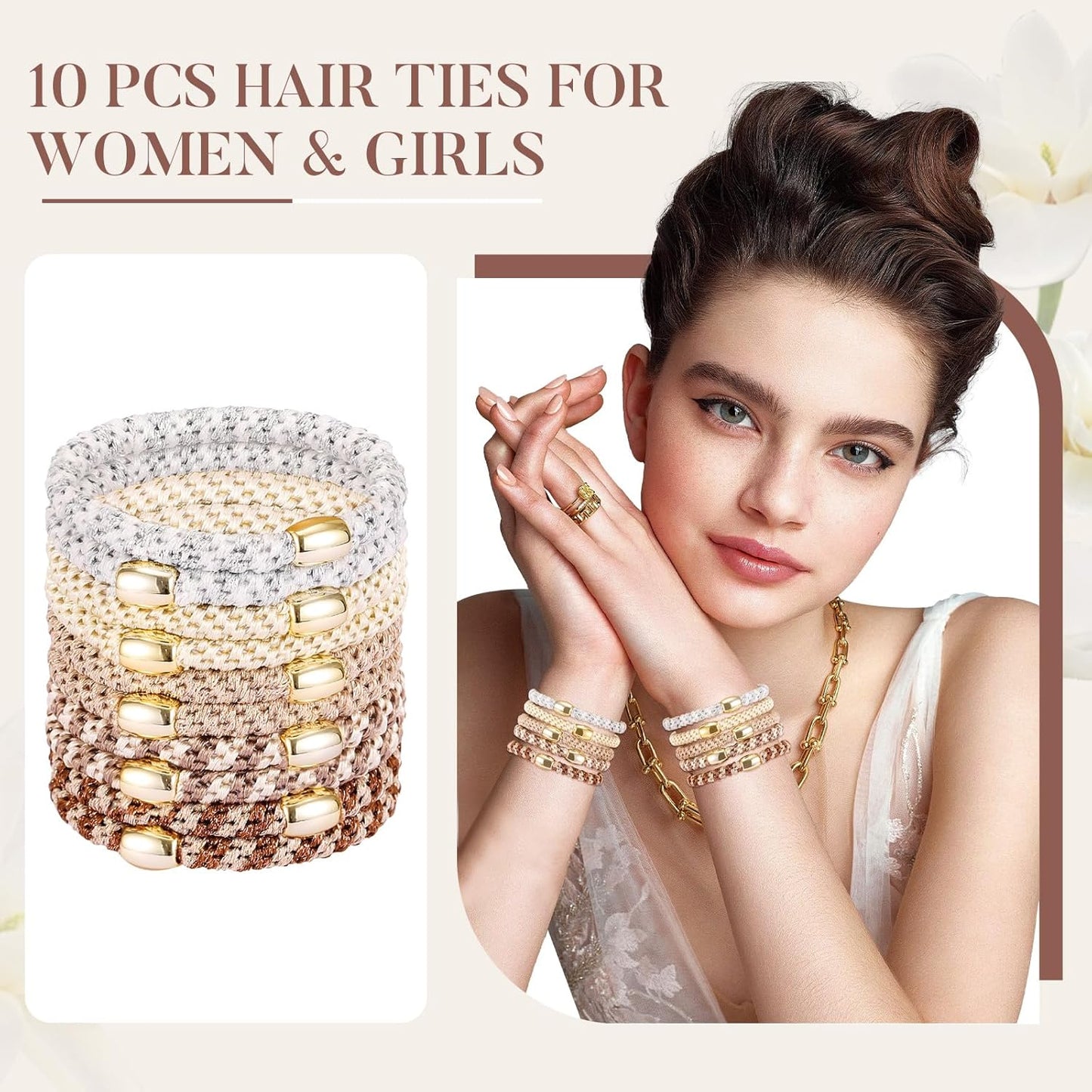 Hair Ties No Damage - 10PCS Ponytail Holders - Elastic Hair Ties for Thick Hair - Braided Hair Bands for Women Girls's Hair - Milk apricot color