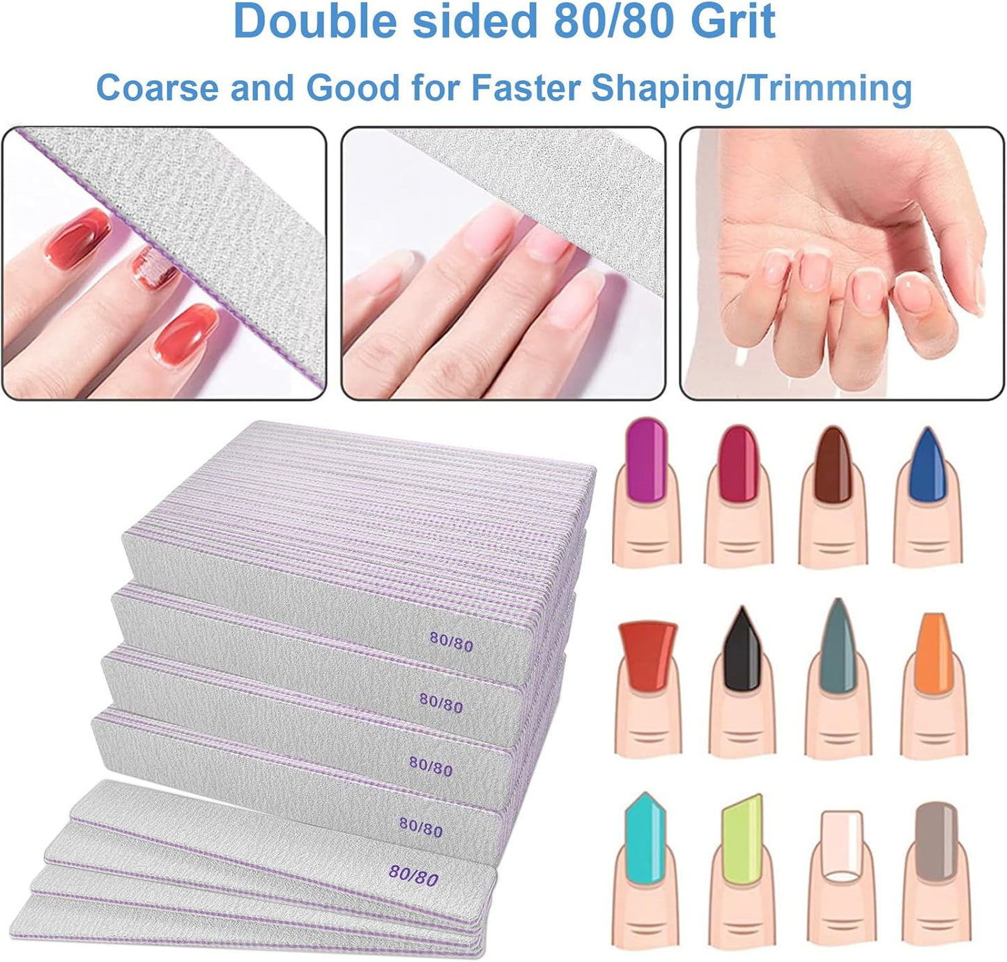 80/80 Grit Nail Files (100 Pcs), Coarse Emery Boards for Acrylic Nails and Gel Nails, Nail File Double Sided 80 Grits Emory Professional Nail Filers Pack