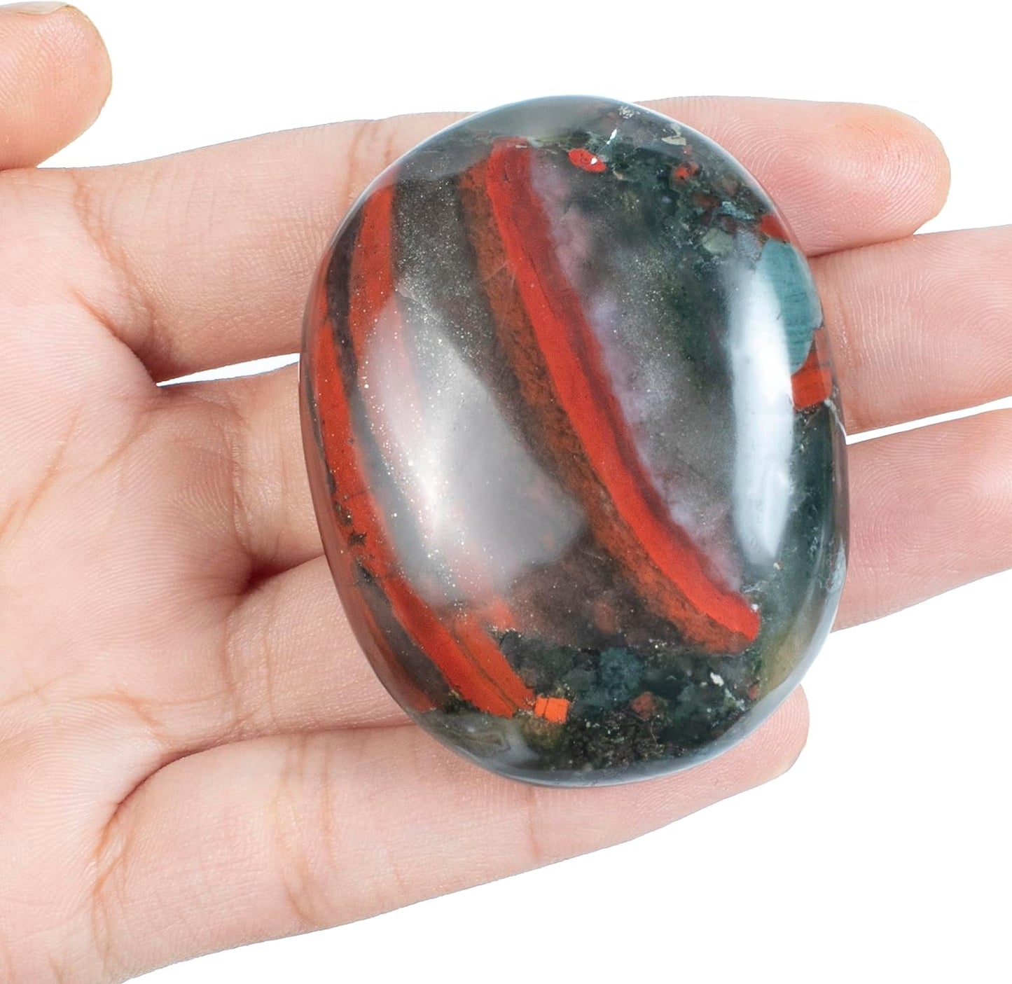 Crocon 50mm African Bloodstone Large Palm Stone 900+ Carats Pocket Worry Stones for Natural Chakra Balancing Reiki Healing Stones & Crystal Healing Spa Energy Crystals Gifts for Women