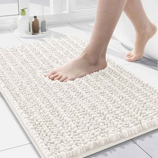 Arotive Luxury Chenille Bathroom Rug Mat, Extra Soft Thick Absorbent Shaggy Bath Rugs, Non-Slip Machine Wash Dry, Plush Bath Mats for Bathroom, Shower and Tub, 24x16, Ivory