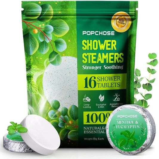 POPCHOSE Shower Steamers Aromatherapy, 16 Pack Christmas Stocking Stuffers for Adults, Eucalyptus for Shower- Birthday Gifts for Women, Quick Relief Nasal Congestion, Home SPA & Self Care Relaxation