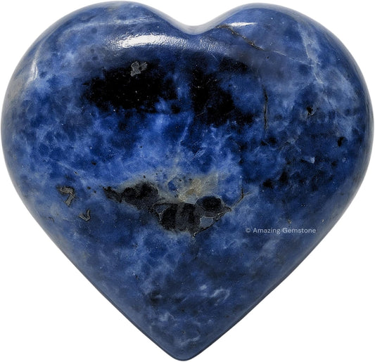 Amazing Gemstone Sodalite Crystal Heart Palm Stone - Pocket Massage Worry Stone for Natural Body Chakra Balancing, Reiki Healing and Crystal Grid