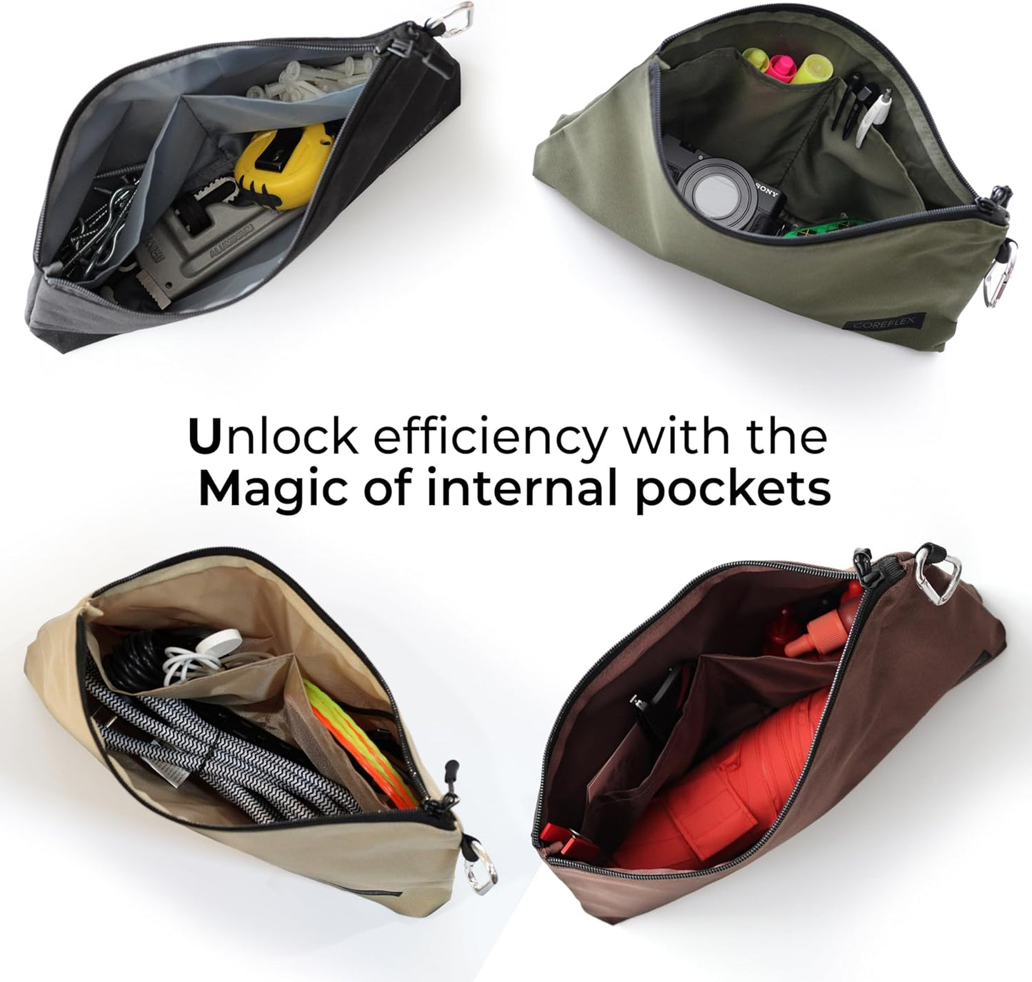 COREFLEX Premium Tool Pouch Zipper Bag, Small Tool Bag, Multipurpose Storage pouch, Heavy duty Flat Bottom Tool bag with YKK Zipper (6 pack Large 12inch)