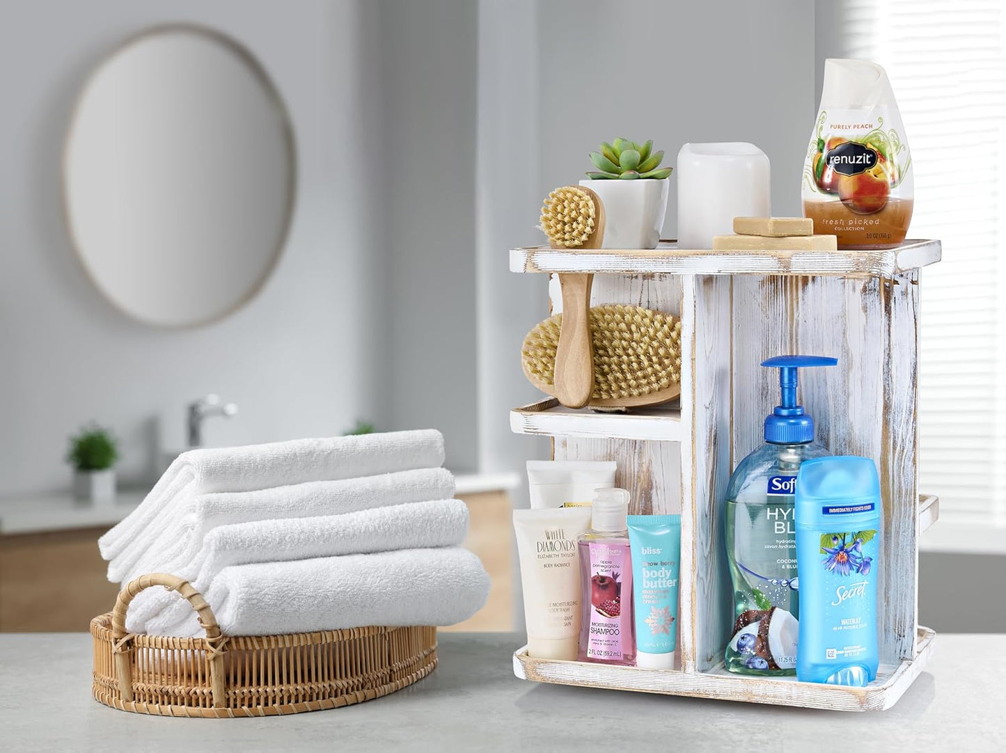 Sorbus 360° Makeup Organizer - Grey Rustic Wood Storage Carousel for Cosmetics, Make Up, Skin Care Organizer - Rotating Makeup Organizer for Vanity, Bathroom Storage, Bedroom, Kitchen, Desk, Dorm