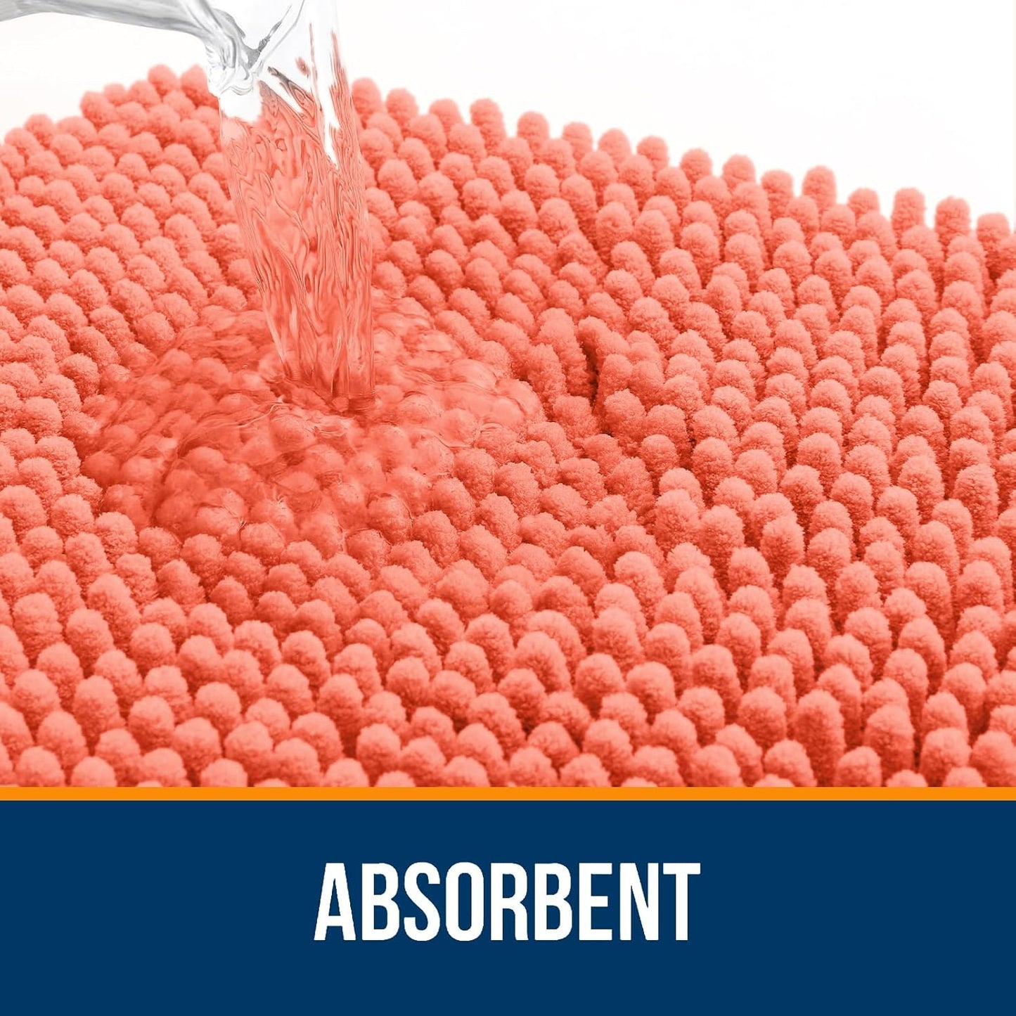 OLANLY Bathroom Rugs 59x20, Extra Soft Absorbent Chenille Bath Rugs, Rubber Backing Quick Dry, Machine Washable Bath Mats for Bathroom Floor, Tub and Shower, Home Decor Accessories, Coral