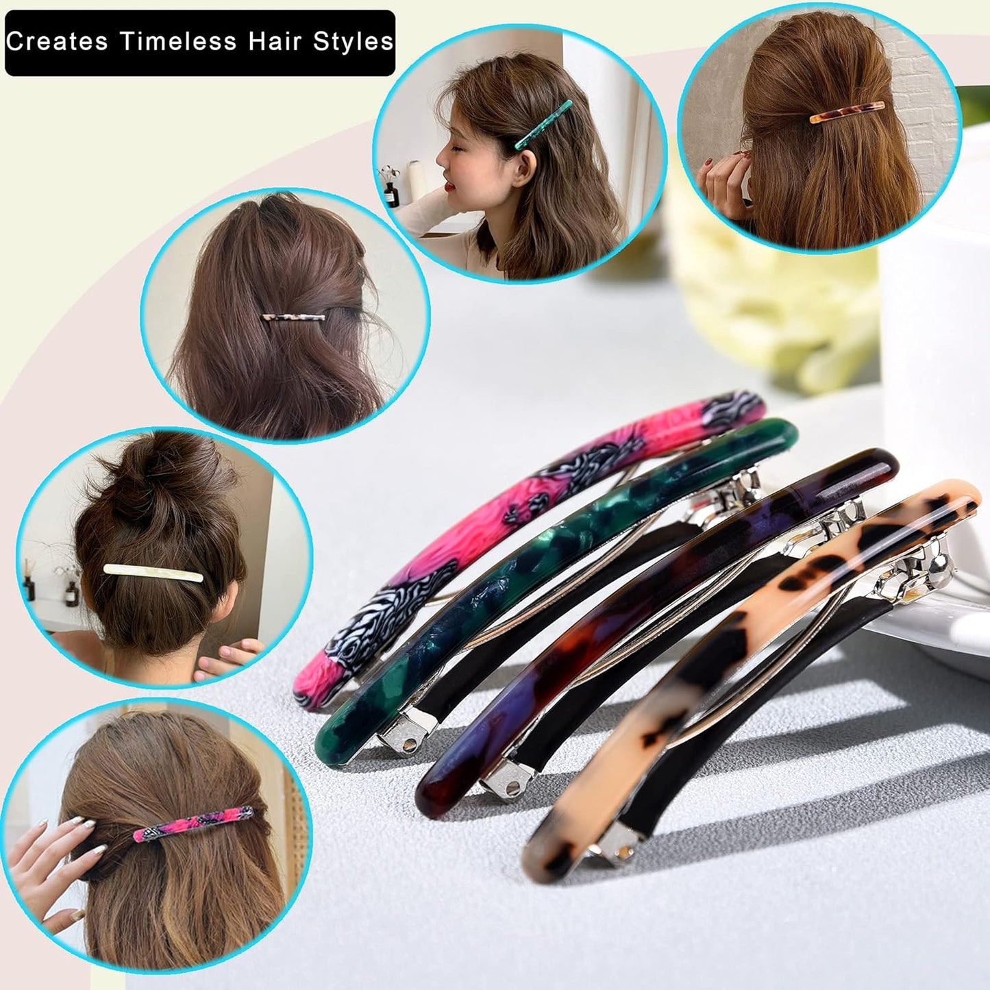Fsmiling Small Hair Barrettes for Women, 4pcs Tortoise Acetate Automatic Clips for Thin Hair