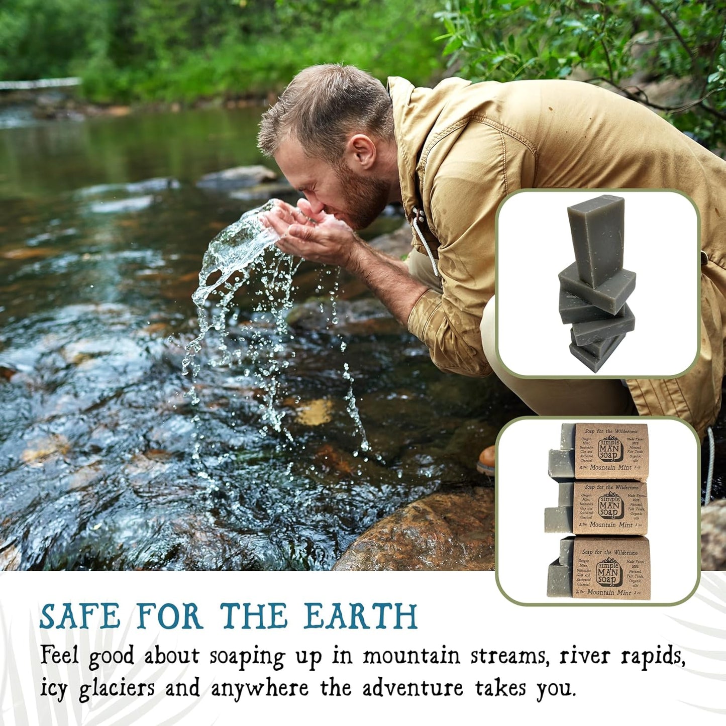 SimpleMan Soap Bar (Mountain Mint) - Men’s soap with Organic & Fair Trade Essential Oils - All Natural, Handmade Man Bath Soap Bars-Pack of Six 2.5 Ounce bars(15 Ounces Total)