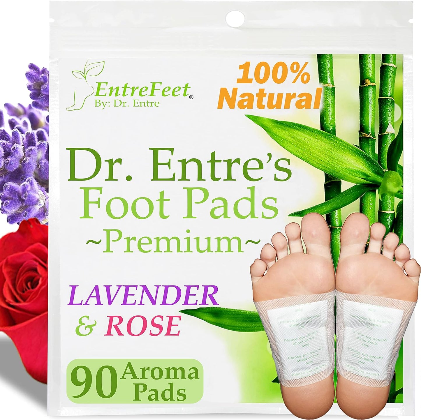 Dr. Entre's Foot Pads: Premium Foot Pads to Feel Better, Sleep Better & Relieve Stress | Effective Organic Lavender & Rose Foot Patches | 90 Pack
