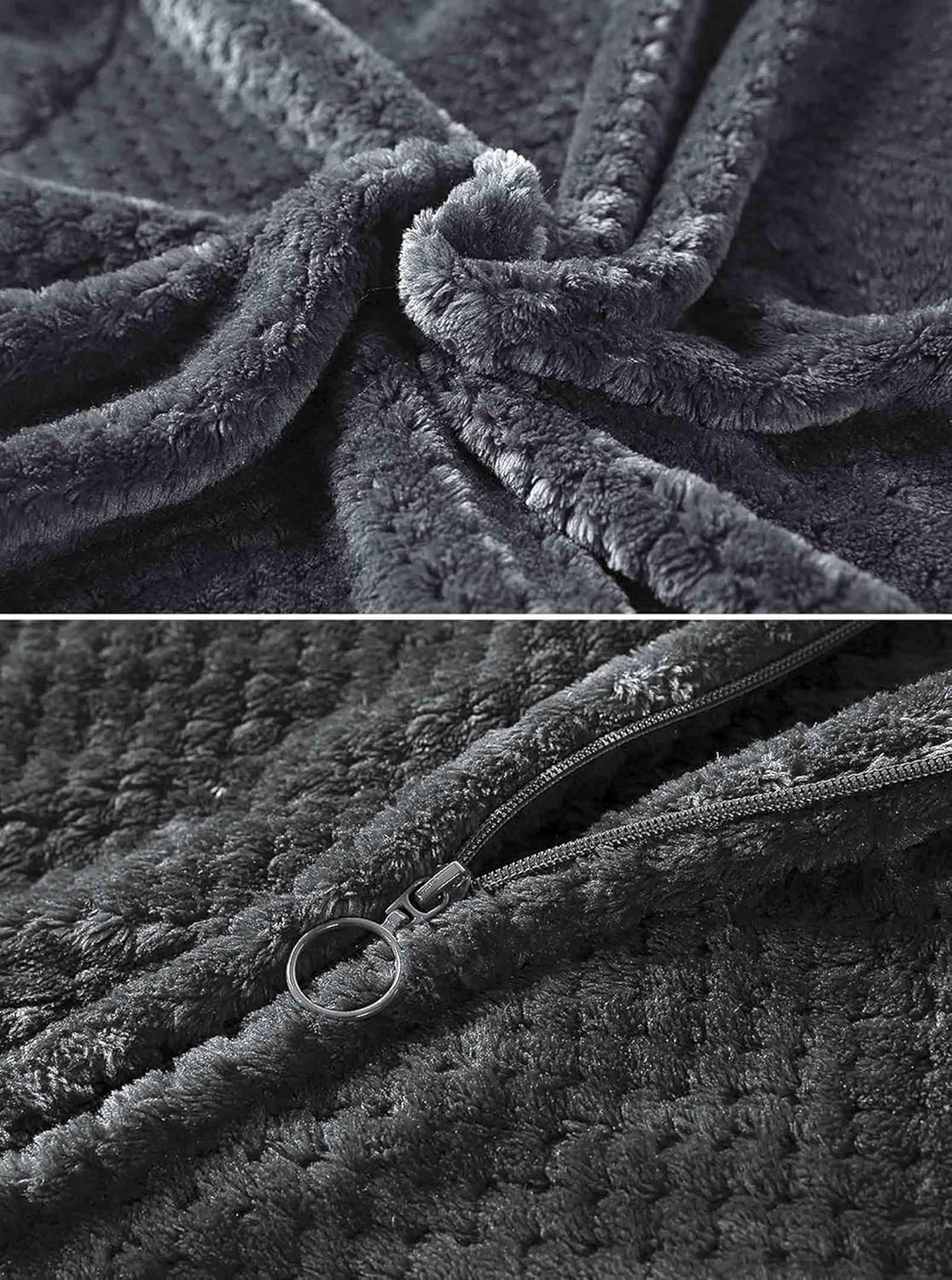 Artfasion Womens Fleece Robe Plush Long Zip Front Bathrobe with Pockets Warm Soft Zippered Bathrobes for Women