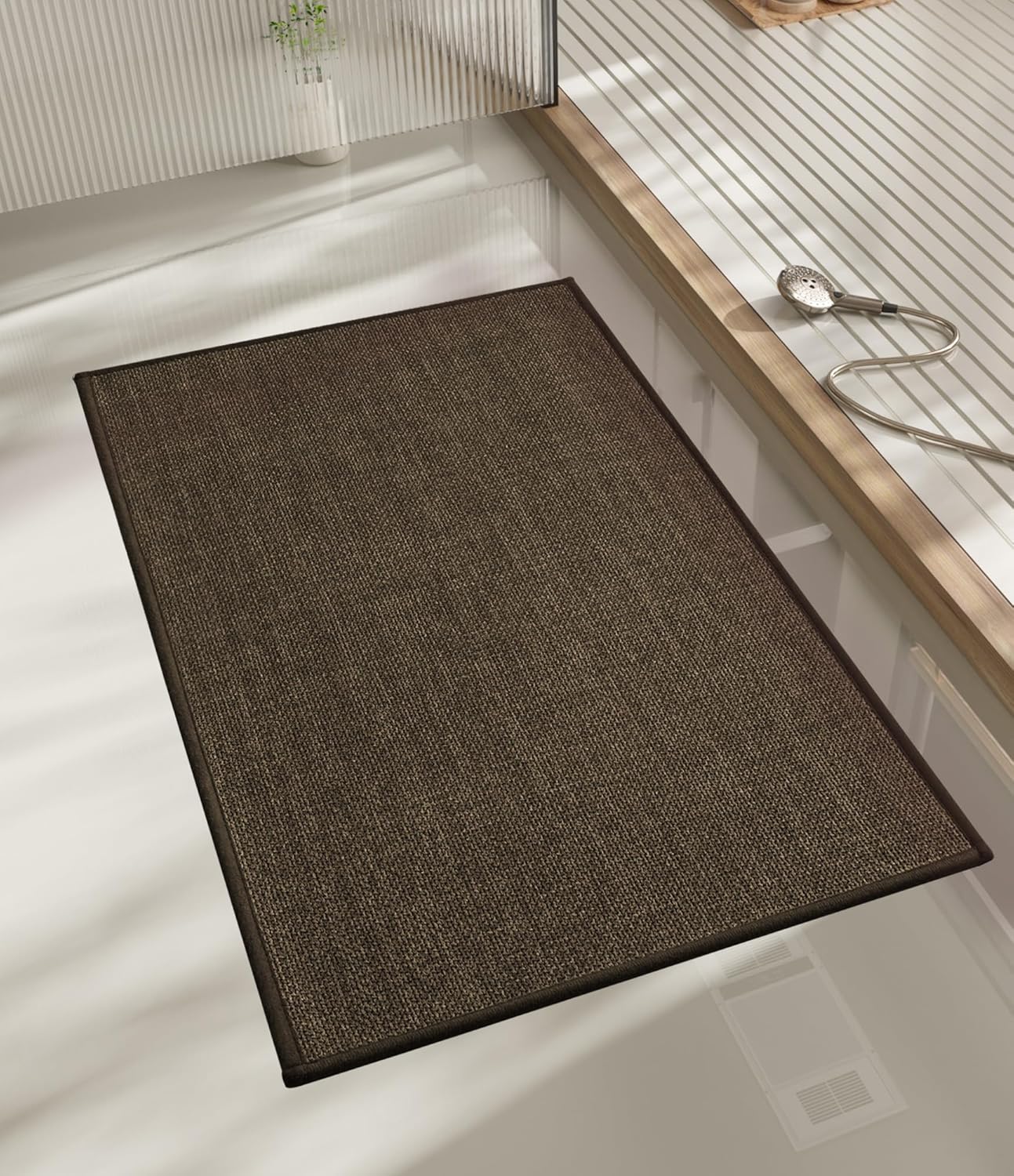 chakme Bathroom Rugs Mat 32x17, Ultra Thin Non Slip Bath Mat Quick Dry Absorbent Bath Mat for Bathroom Floor, (Brown, 32"x17")