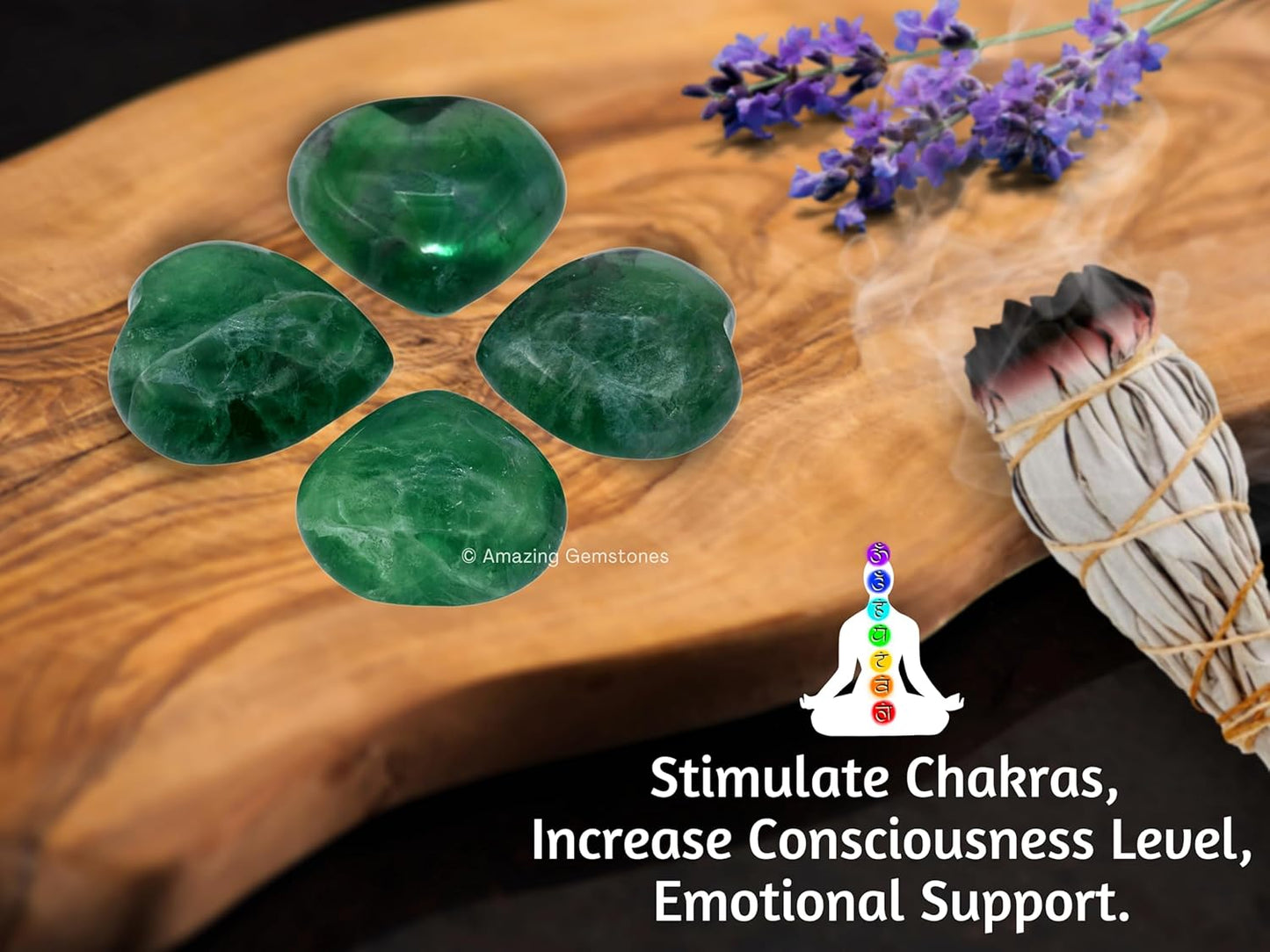 Amazing Gemstone Green Fluorite Crystal Heart Palm Stone - Pocket Massage Worry Stone for Natural Body Chakra Balancing, Reiki Healing and Crystal Grid