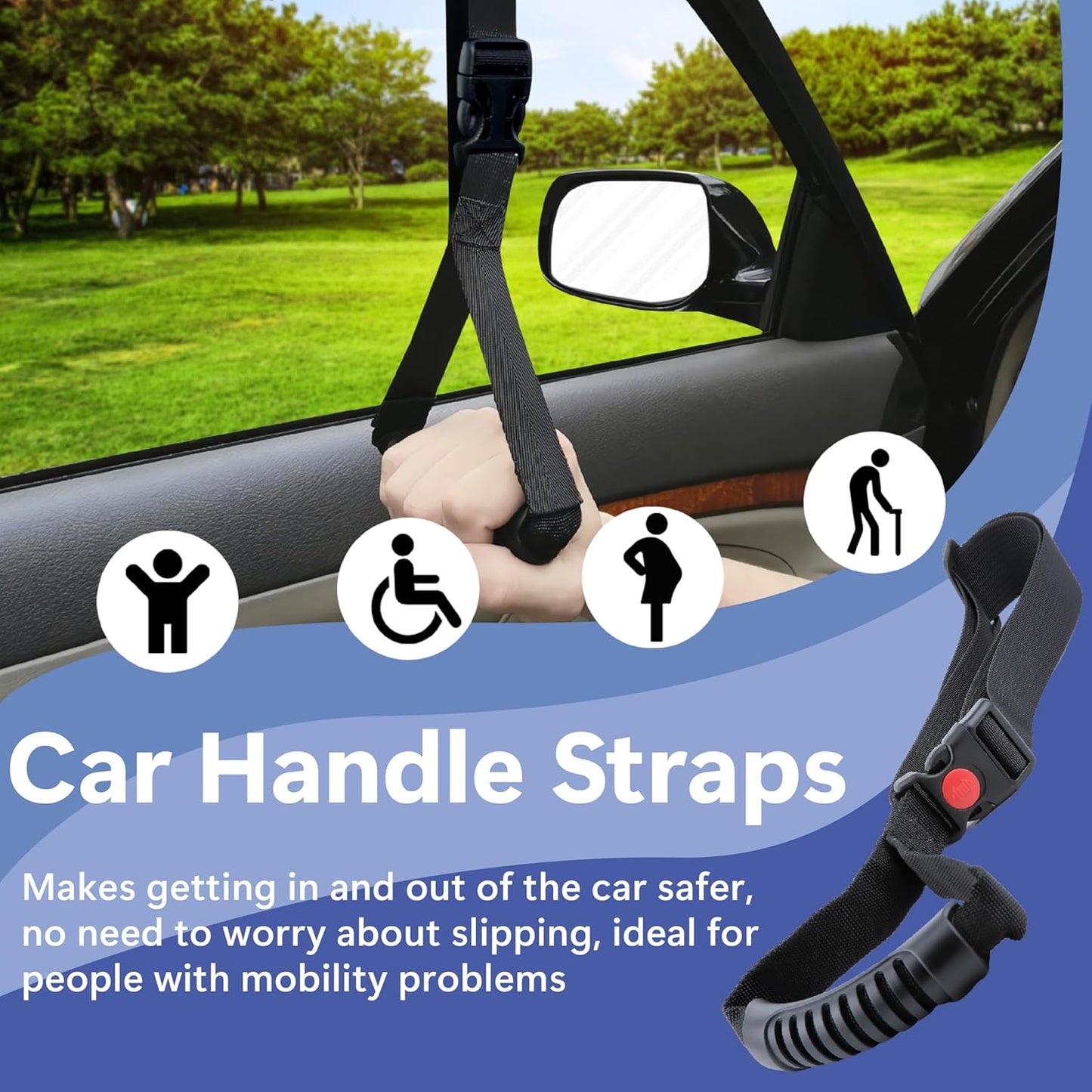 Car Adjustable Grab Handles, Car Handle Assist, Safety Handle Portable Vehicle Support Grab Bar for Trucks, SUVs, Jeeps, Vans, Cars and ATVs (Black)