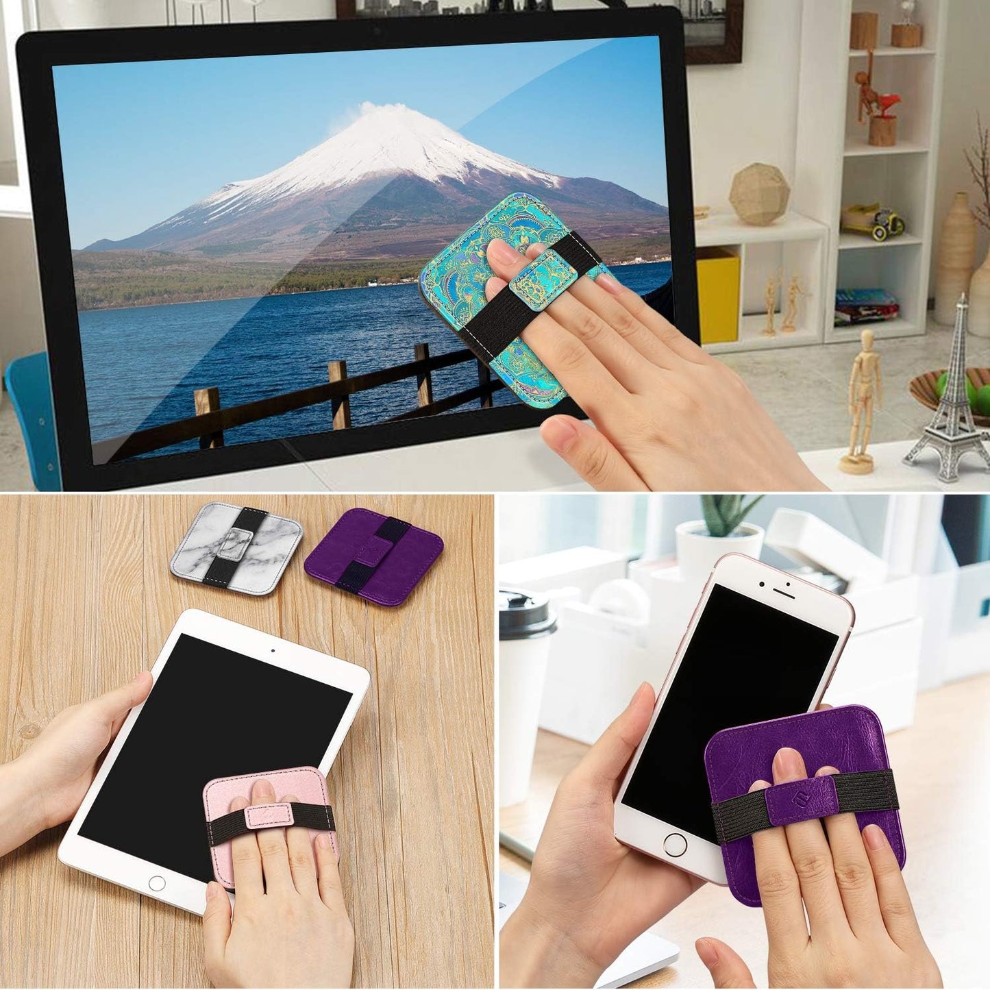 Fintie Screen Cleaning Pad, [4 Pack] Soft Cloth Wipes Screen Cleaner with Elastic Strap for iPad, iPhone, MacBook, Tablets, Laptop (Shades of Blue)