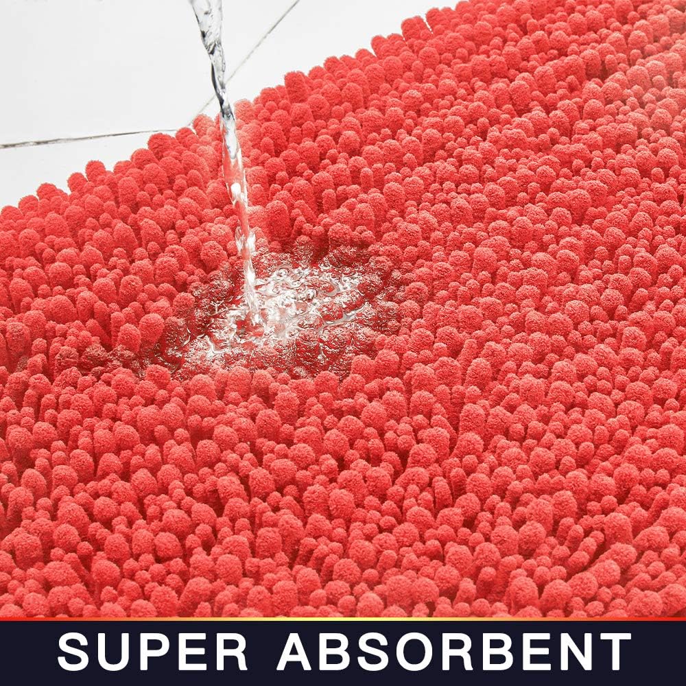Walensee Large Bathroom Rug Non Slip Bath Mat (72x24 Inch Coral) Water Absorbent Super Soft Shaggy Chenille Machine Washable Dry Extra Thick Perfect Absorbant Best Plush Carpet for Shower Floor