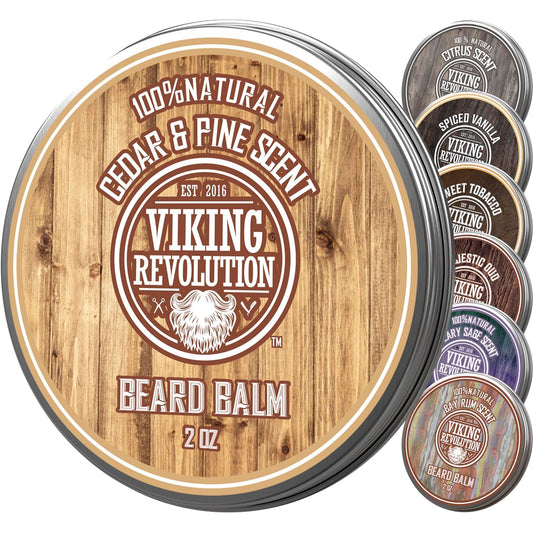 Viking Revolution Cedar & Pine Beard Balm - Butter with Argan Oil, Softener & Moisturizer for Men - Wax for Beards (2oz, 1 Pack)