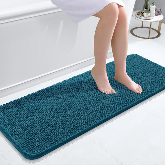 OLANLY Bathroom Rugs 47x17, Extra Soft Absorbent Chenille Bath Rugs, Rubber Backing Quick Dry, Machine Washable Bath Mats for Bathroom Floor, Tub and Shower, Home Decor Accessories, Peacock Blue