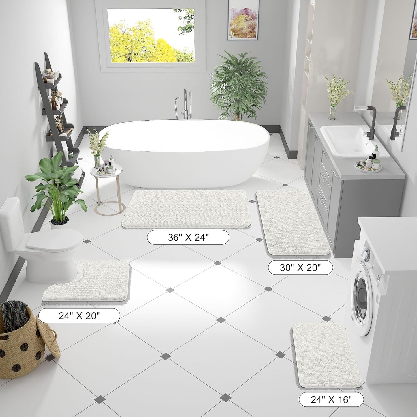 OLANLY Bathroom Rugs 45x27, Extra Soft Absorbent Chenille Bath Rugs, Rubber Backing Quick Dry, Machine Washable Bath Mats for Bathroom Floor, Tub and Shower, Home Decor Accessories, Ivory