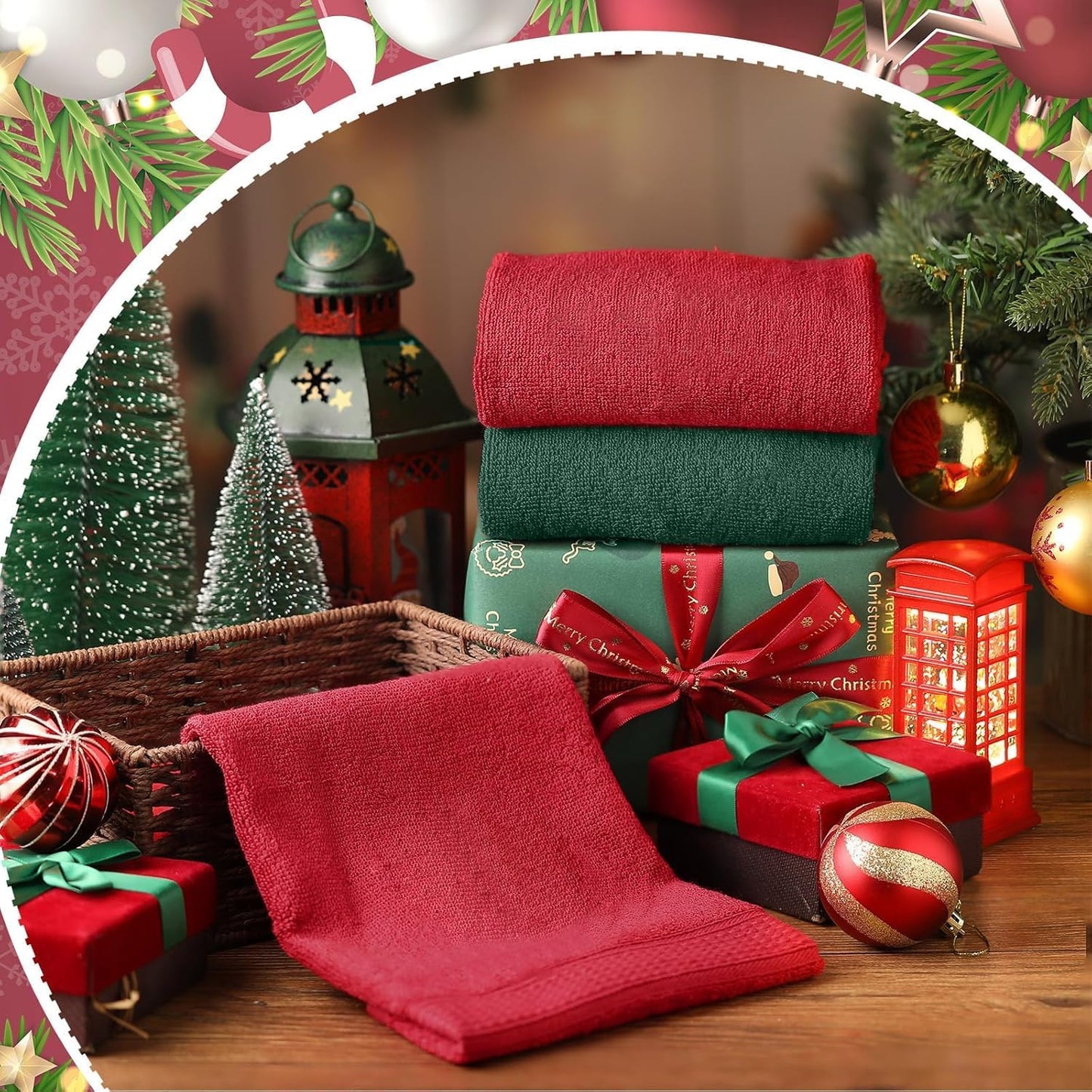 DAN RIVER 6-Pack Premium Christmas Hand Towels (16x28 Inches) - 100% Cotton, Ultra Soft, Lightweight, Highly Absorbent Towels for Bathroom, Gym, Salon, Hotel, and Travel - 550 GSM - Red & Green Combo
