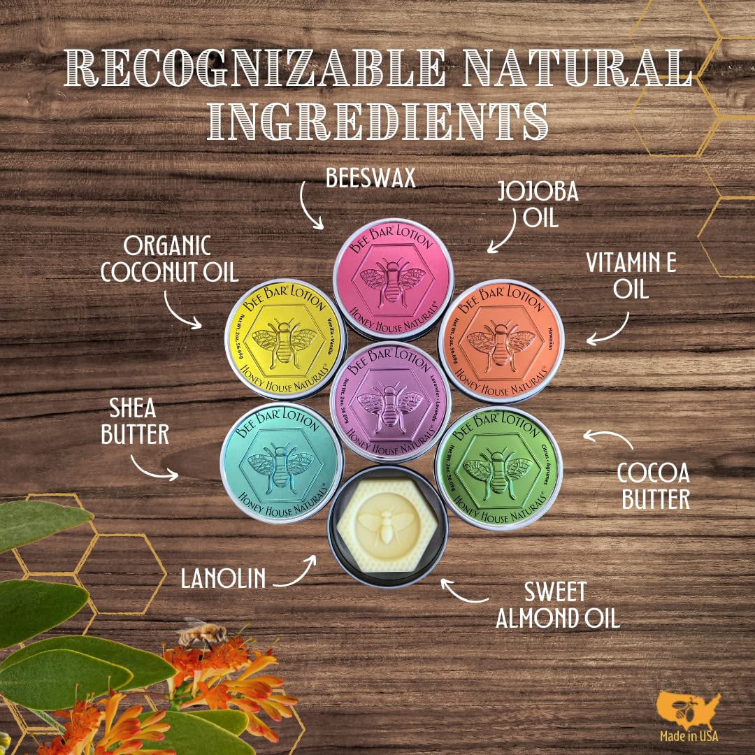 Honey House Naturals 2 Piece Gift Set, All Natural, Ultra Moisturizing Lotion Bar and Lip Butter Infused with Essential Oils, Made in USA (Lip Balm & Bee Bar, Peppermint) (Pack of 2)