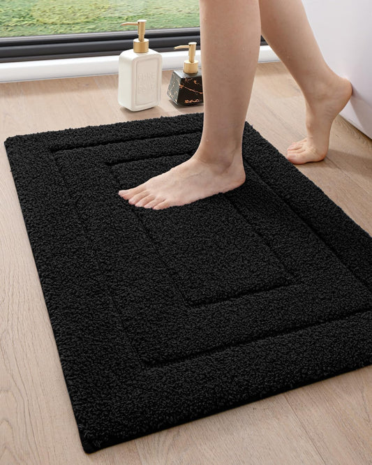 DEXI Bathroom Rug 32x20, Non Slip Washable Bath Mat for Shower Floor, Absorbent Soft Bathmat with Rubber Backing, Quick Dry Microfiber Carpet, Black