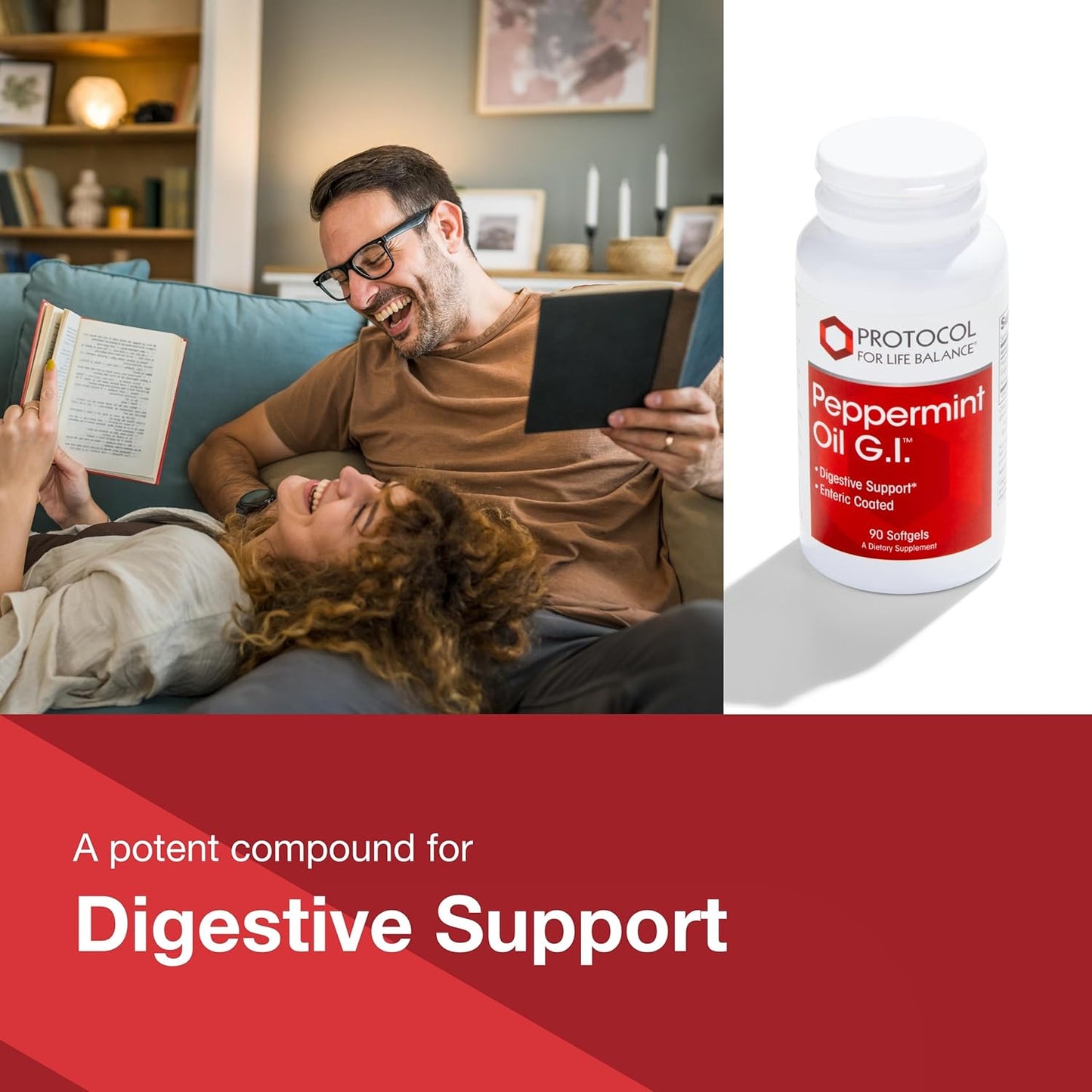 Protocol Peppermint G.I. - for Digestive Health Support* - with Peppermint, Ginger Oil & Fennel Oil - Enteric-Coated - Dairy Free & Halal - 90 Softgels