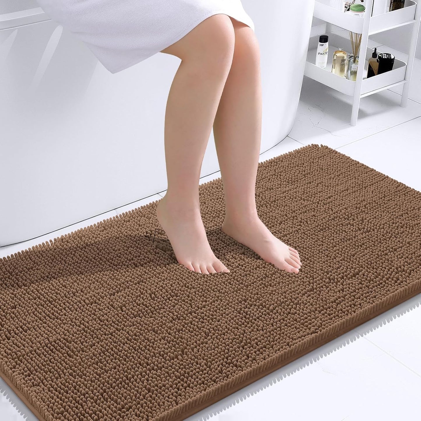 OLANLY Bathroom Rugs 44x24, Extra Soft Absorbent Chenille Bath Rugs, Rubber Backing Quick Dry, Machine Washable Bath Mats for Bathroom Floor, Tub and Shower, Home Decor Accessories, Mocha