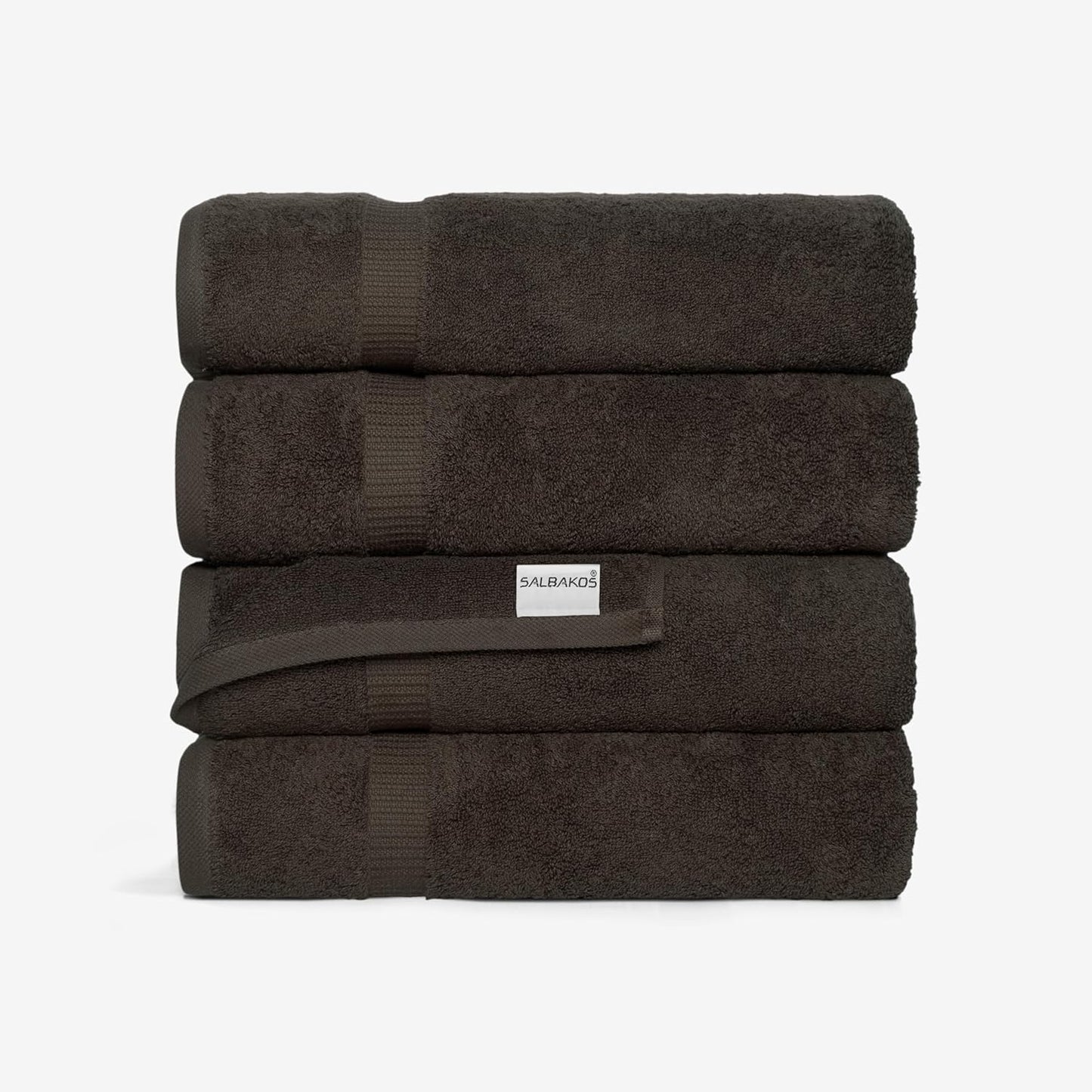 SALBAKOS 100% Turkish Cotton Bath Towel Set of 4 27x54 inch | Heirloom Quality | Hotel & Spa Collection | Soft, Super Absorbent, Long Lasting Bath Towels | Made in Turkey (Chocolate, 4 Bath Towels)