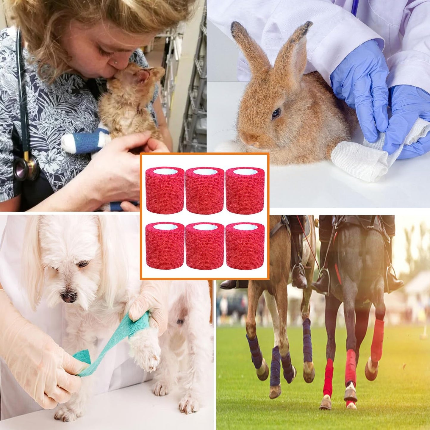 Hysiwen 6 Pack 2" x 5 Yards Self Adhesive Bandage Breathable Cohesive Wrap Self Adherent Vet Tape Self Stick Bandage Wrap for Sports, Athletic, Wrist, Ankle(Red)