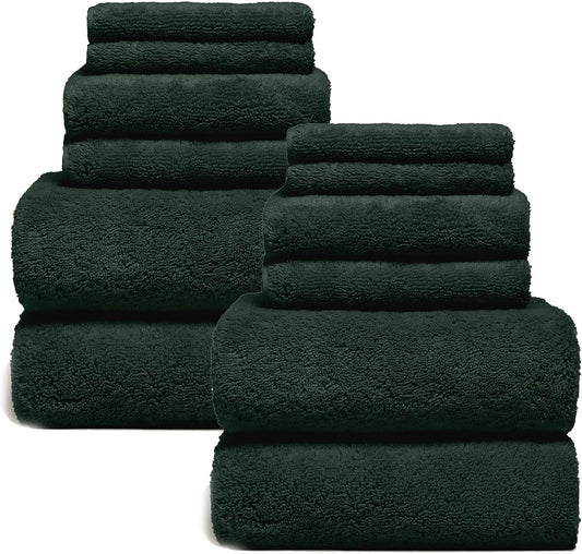 Italic Ultraplush 12-Piece Family Towel Set – Luxury Bath Towels, Hand Towels & Washcloths – Plush, Quick Dry, 800GSM 100% Australian Cotton for Bathroom & Spa - White & Blue (Deep Forest)