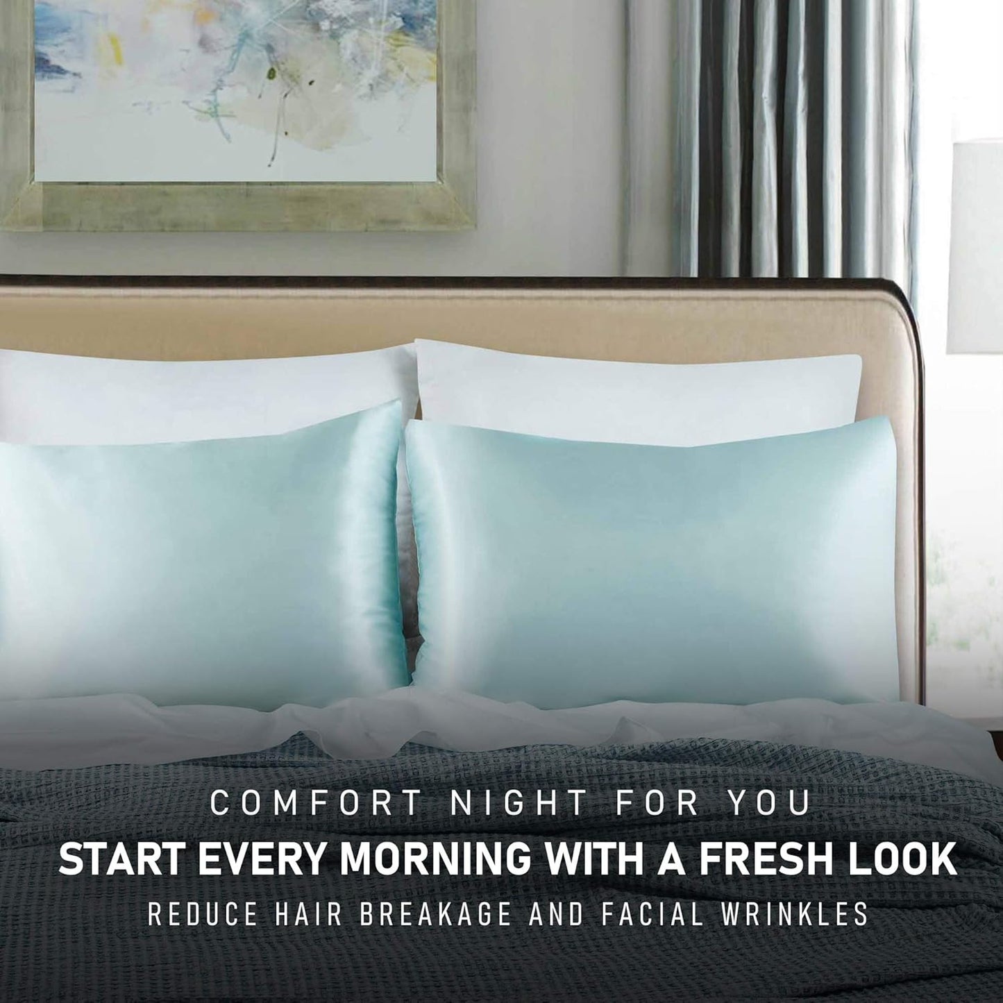 Tyfitb Satin Pillowcase for Hair and Skin, Baby Blue Pillowcases Set of 2, Cooling Pillow Cases Queen Size(20×30 Inches), Soft Luxury Satin Pillowcase with Envelope Closure