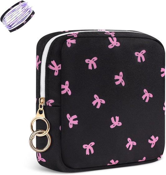 Period Bag for Teen Girls, Canvas Sanitary Napkin Storage Bag with Zipper, Portable Menstrual Pad Bag Tampon Holder for Purse