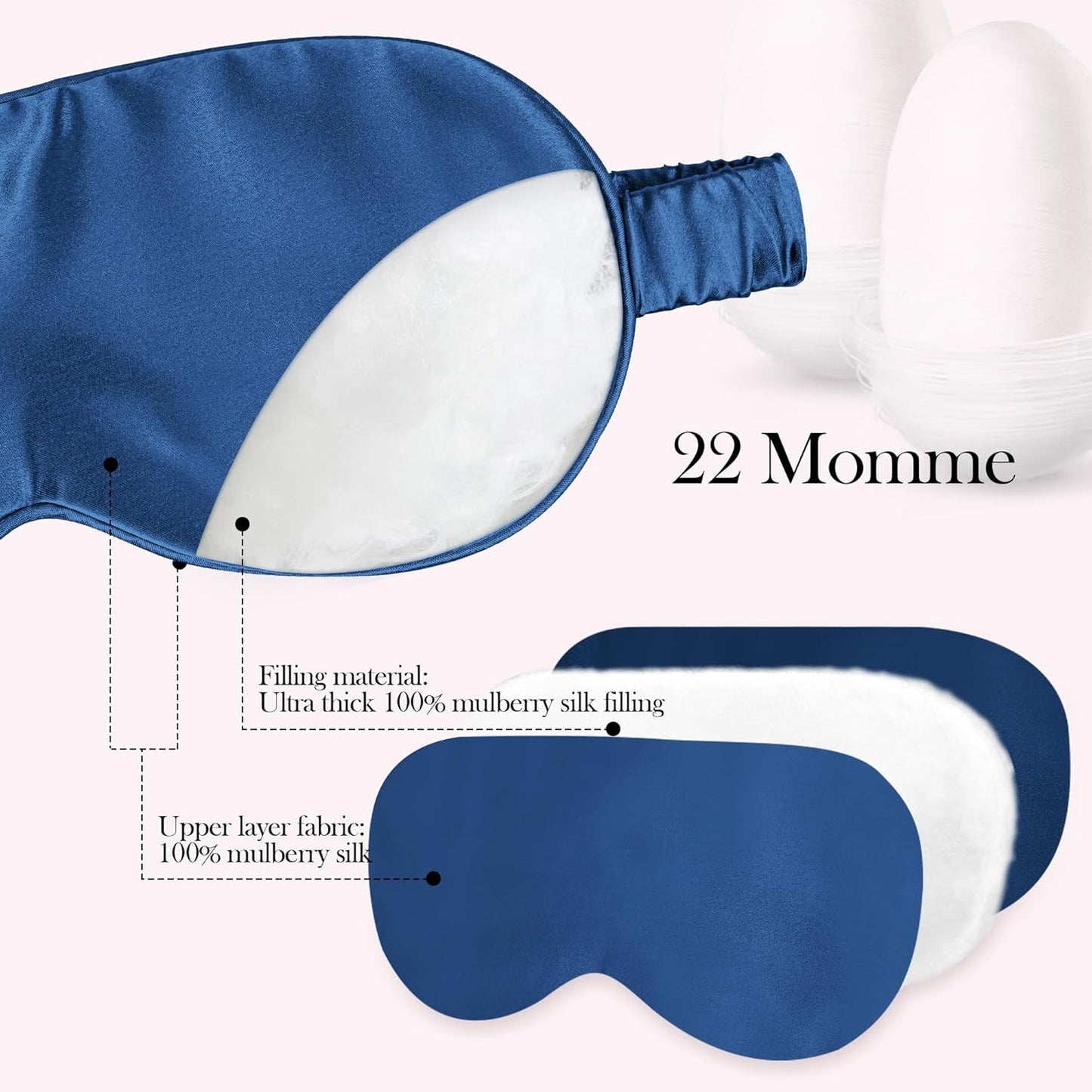 SilkDream 100% Mulberry Silk Sleep Mask Eye Mask for Sleeping 22 Momme Nature 6A Real Silk Gifts for Women&Men Blue