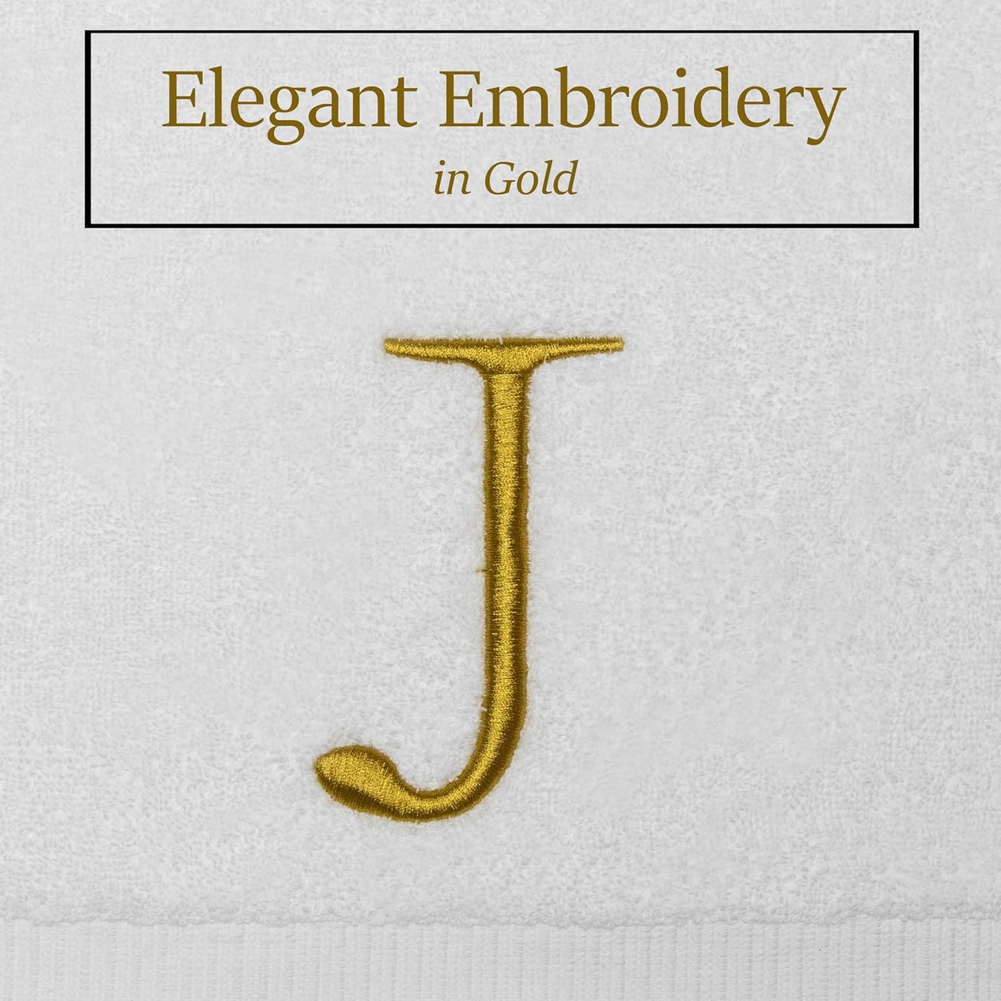Monogrammed Hand Towels for Bathroom - Luxury Hotel Quality Personalized Initial Decorative Embroidered Bath Towel for Powder Room, Spa - GOTS Organic Certified - Set of 2 Gold Letter J