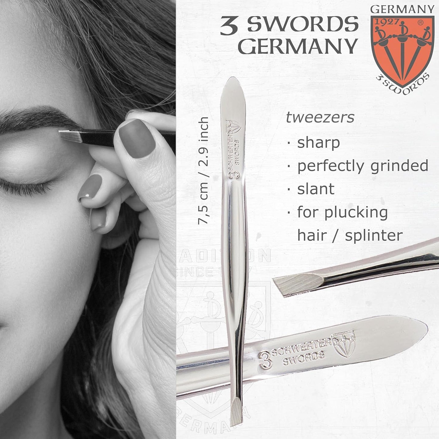 3 Swords Germany - Brand Quality 4 Piece Manicure Pedicure Grooming kit Set Tweezers File Clipper Fashion Leather case in Gift Box, Made by 3 Swords