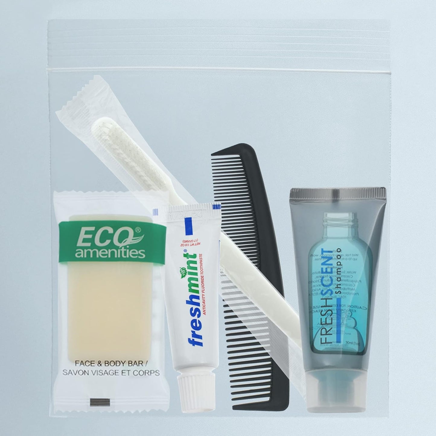 Moda West 96 Hygiene Kits - Bulk Case Wholesale Deluxe Toiletries for Men, Women, Travel, Charity, Includes Shampoo, Deodorant, Toothpaste, Razor, More, Homeless Shelters, Donations, Hotels, Travel