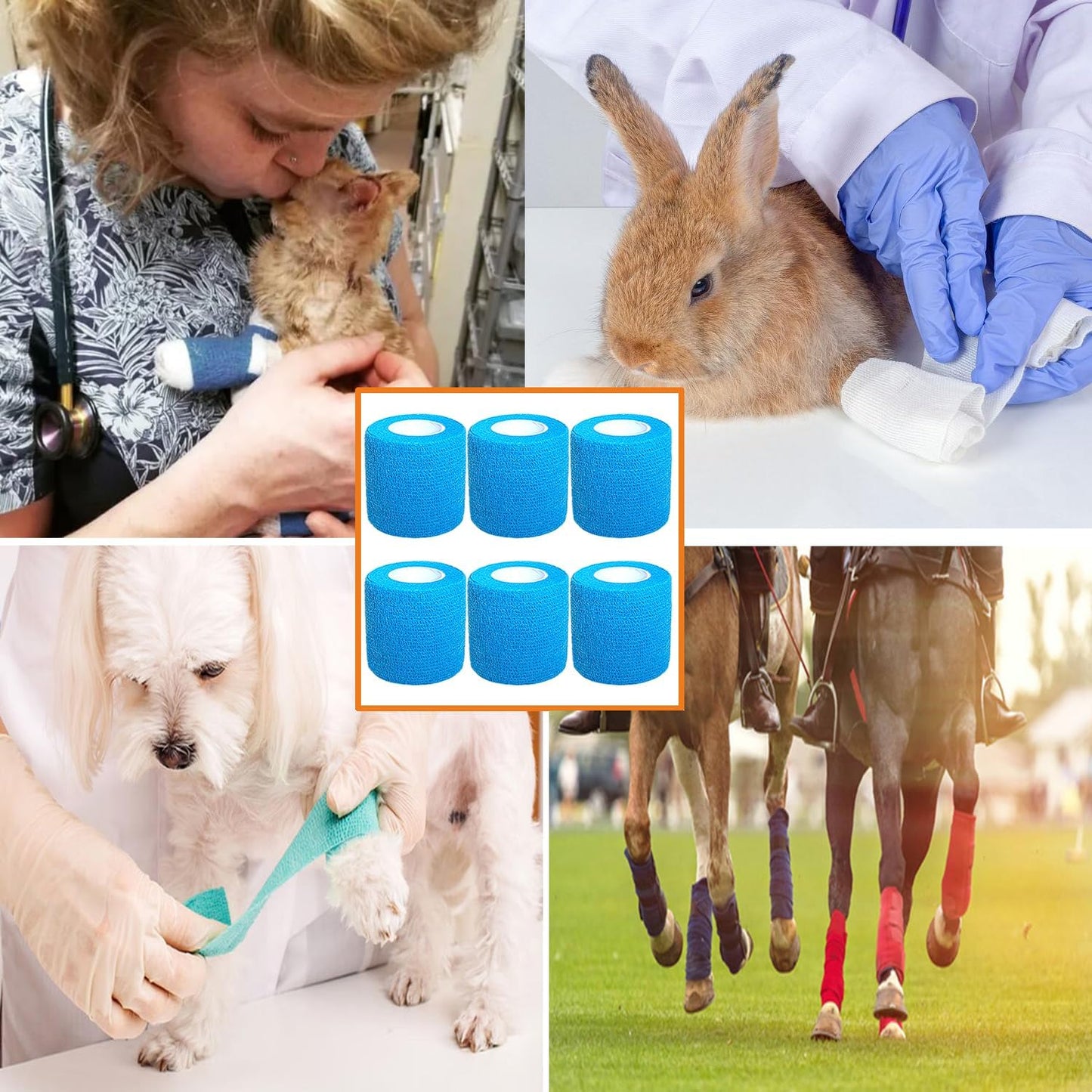 Hysiwen 6 Pack 2" x 5 Yards Self Adhesive Bandage Breathable Cohesive Wrap Self Adherent Vet Tape Self Stick Bandage Wrap for Sports, Athletic, Wrist, Ankle(Blue)