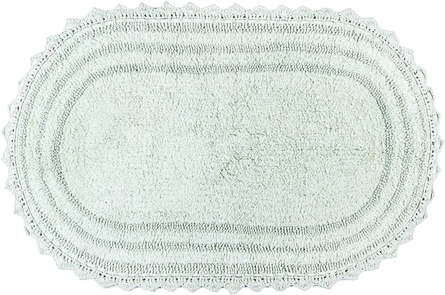RAJRANG Meadow Mist Bathroom Rug with Crochet Pattern Cotton Absorbent Soft Reversible Boho Bath Mat Oval 24x17 Inches