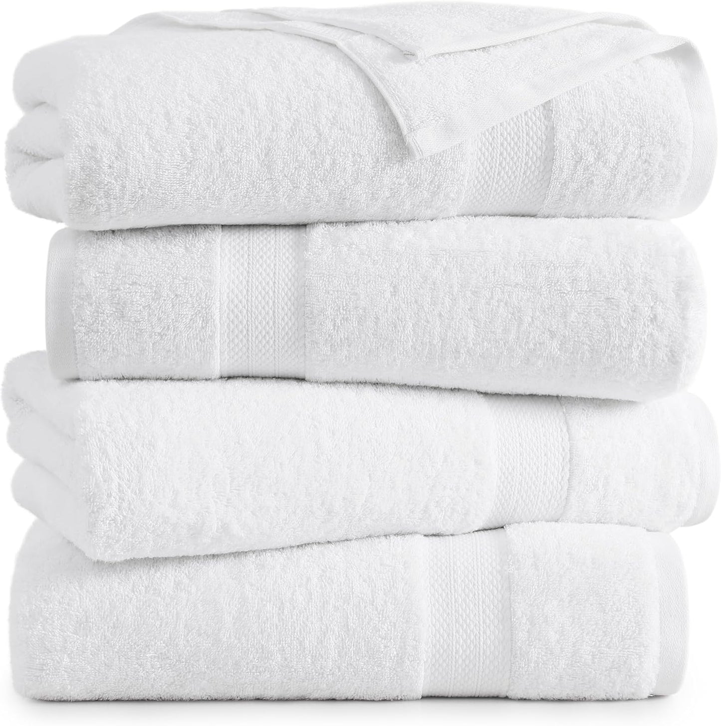 LANE LINEN 100% Cotton 4 Pack Bath Towels (28"x54") - Ring Spun Cotton - Large Towels for Bathroom - Quick Drying, Highly Soft & Absorbent Shower Towel Set - Hotel & Spa Quality - White Towel Set