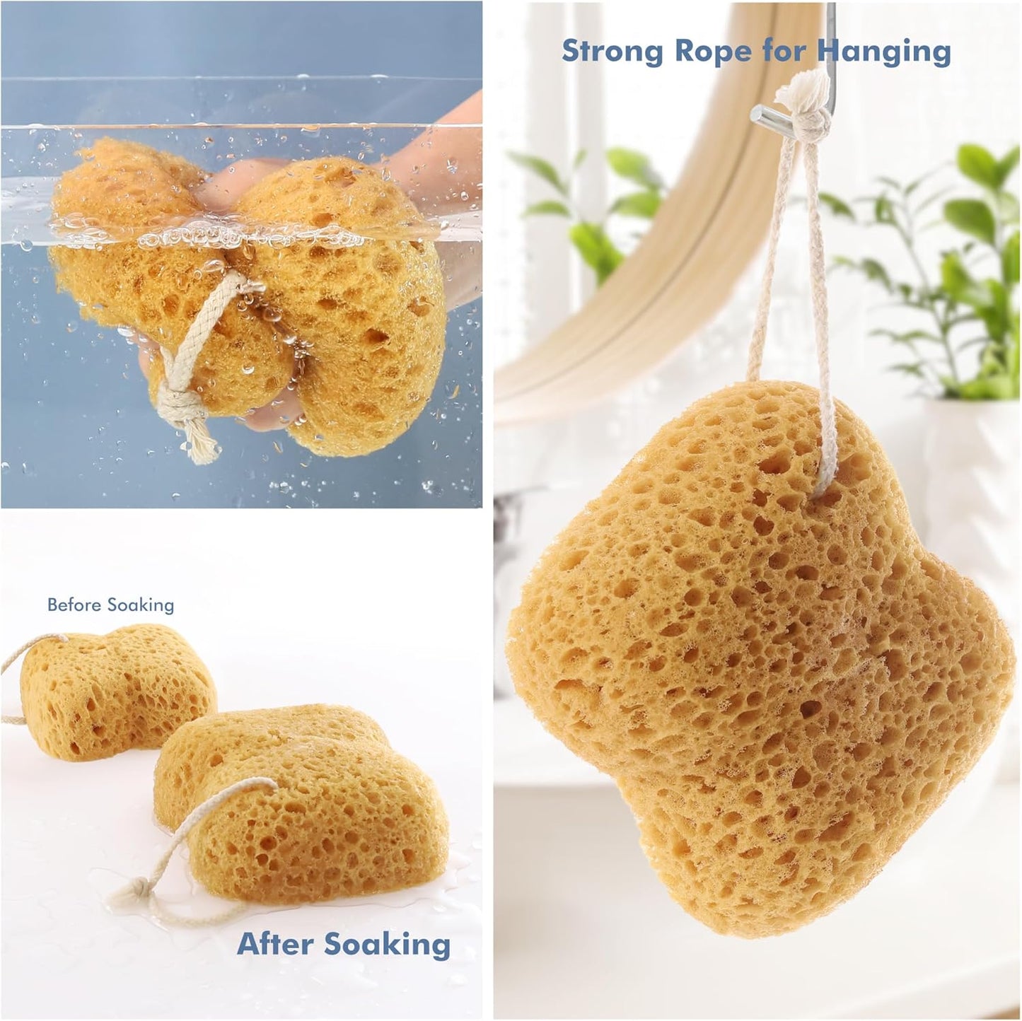 Bath Sponges for Adults, 3Pcs Exfoliating Body Sponges Shower Scrub Wash Puff Dense Foam for Gentle & Deep Cleansing for Sensitive Dry Skin (Assorted Color Loops)