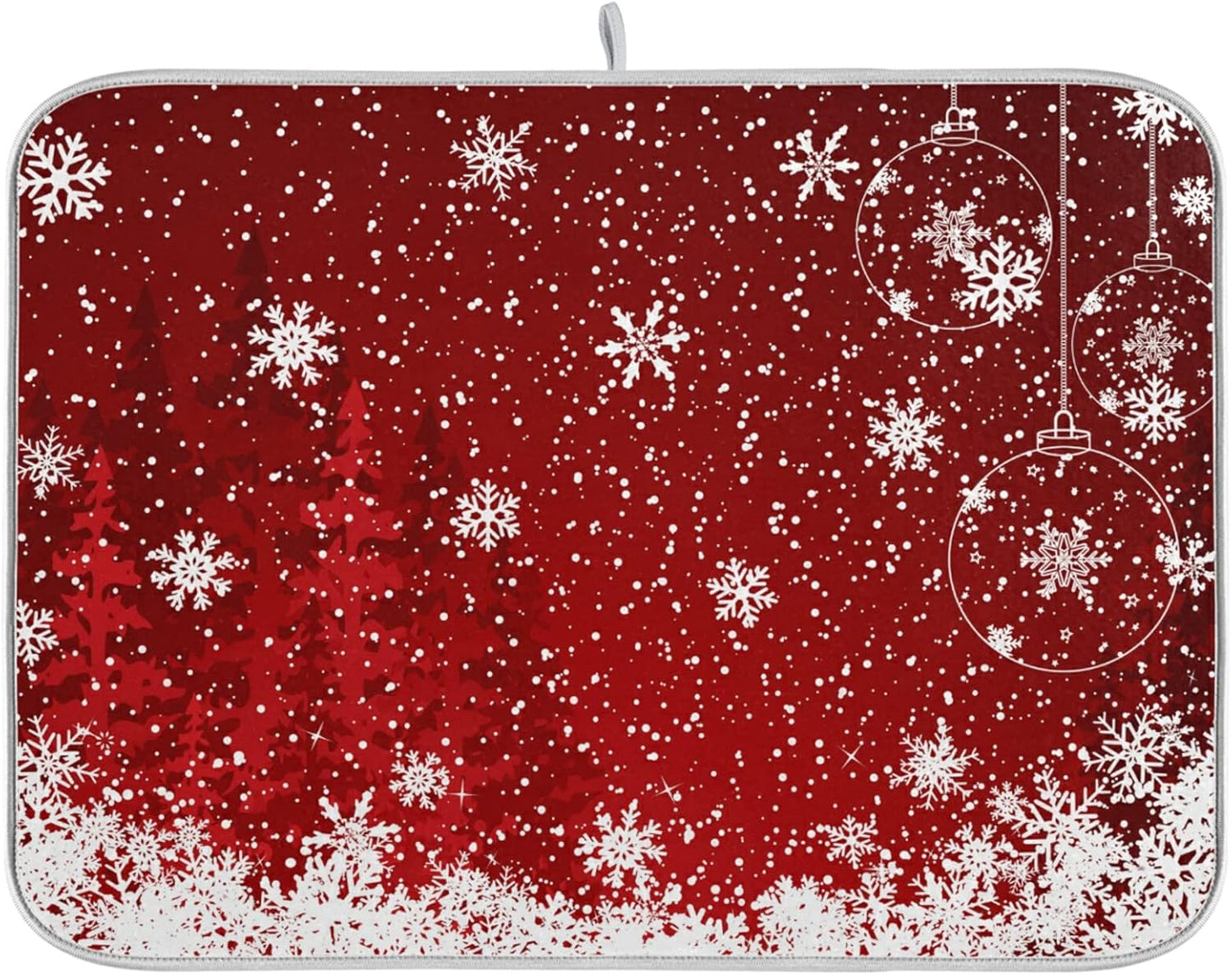 Dish Drying Mat for Kitchen Counter 18 x 16 Inch Romantic Christmas Snowflake on Red Microfiber Dish Mat Drying Pad Absorbent Dishes Pad Dish Drainer Rack Mats
