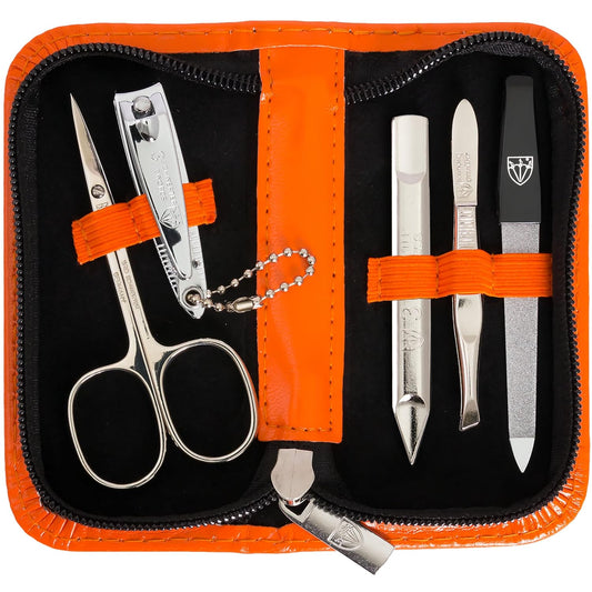 3 Swords Germany - brand quality 5 piece manicure pedicure grooming kit set with synthetic leather case ostrich white - Made in Germany