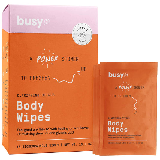 Refresh Body Wipes for Women - Cleansing Large Wash Cloth - Extra Thick & Moist - Armpit Sweat Cloths for Body Odor - No Rinse, No Shower - Fresh Citrus - Arnica Flower, Charcoal & Glycolic Acid