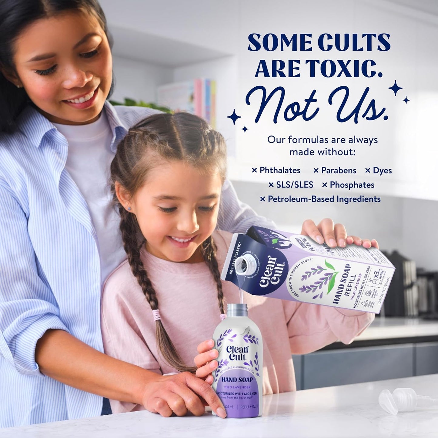 Cleancult Liquid Hand Soap Refills - Wild Lavender - Moisturizes Dry & Sensitive Skin -Made with Aloe Vera & Lavender Essential Oils - Eco Friendly - Paper-Based Packaging - 32 oz/3 Pack