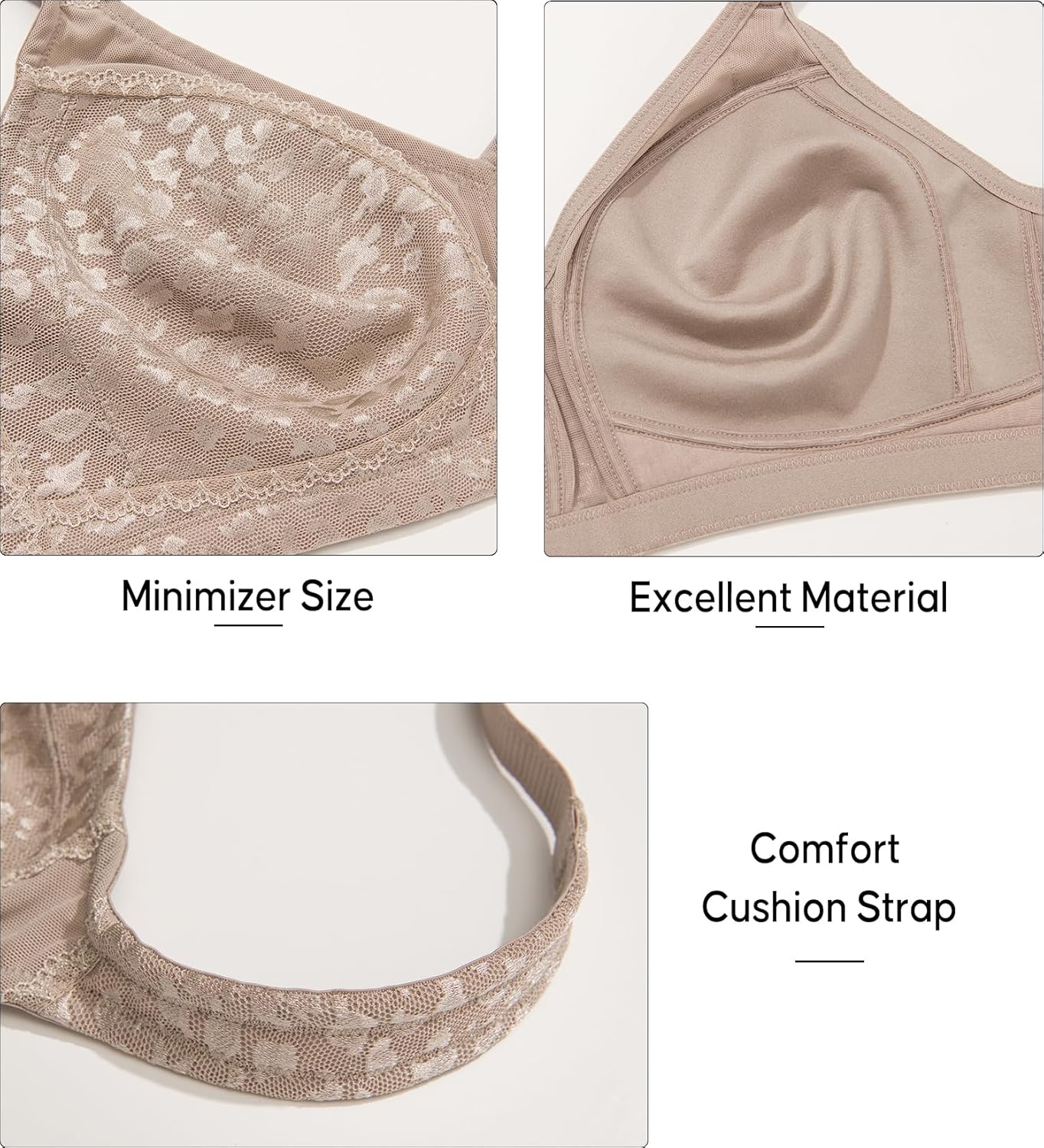 ZeroBound Women's Minimizer Bras Comfort Cushion Strap Wirefree Full Coverage Large Bust Non-Padded Bra