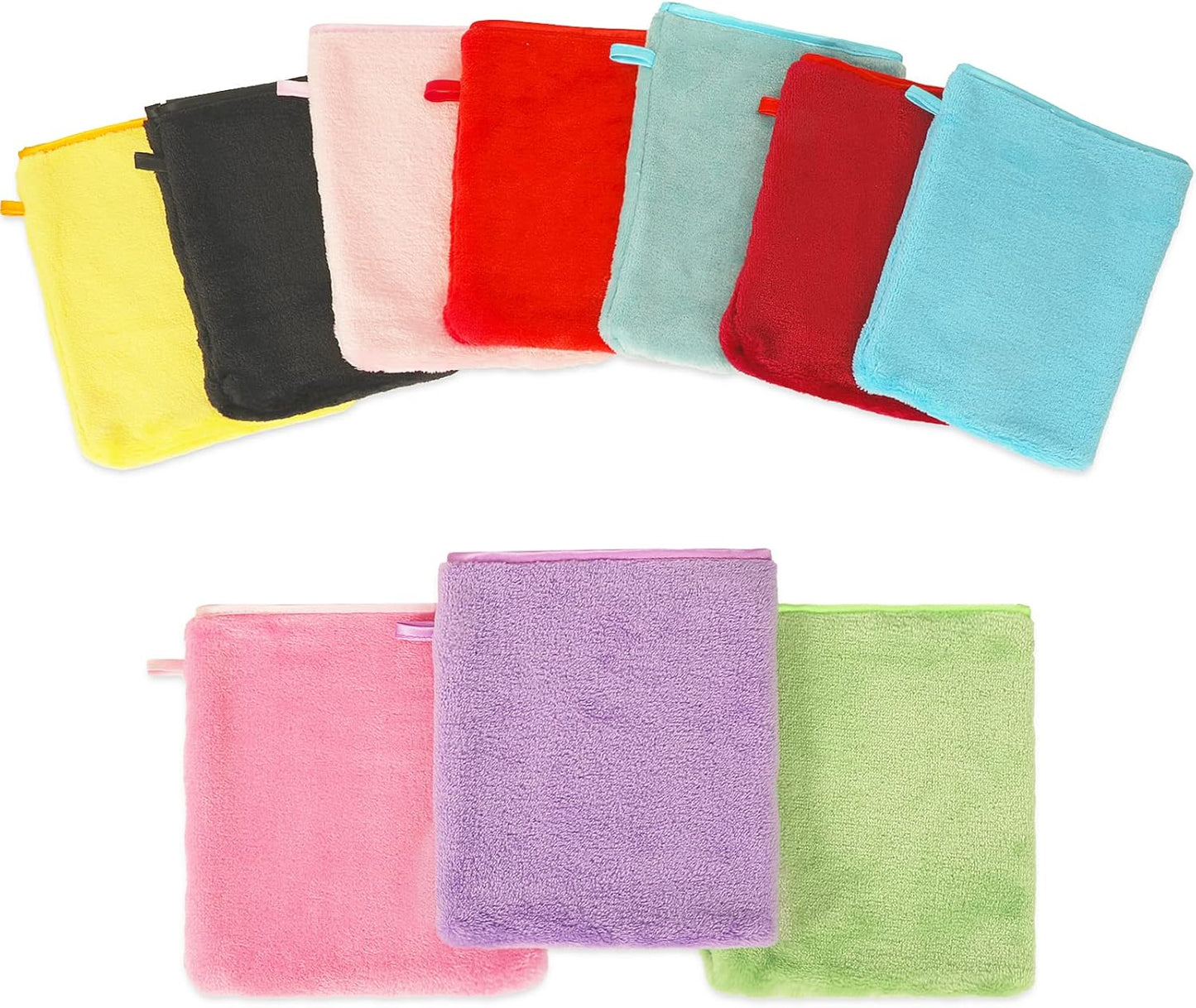 PHOGARY 10 PCS Microfiber Body Wash Mitts, Flannel Soft Face Mitten, Bath Spa Cloth, Reusable Makeup Remover Mitt Gloves, European Style Wash Cloth, 6×8inch, 10 Colors