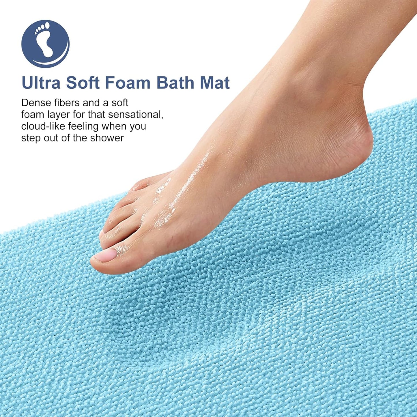 OLANLY Thick Memory Foam Bath Mat Rug 24x16, Extra Soft Absorbent Bathroom Rug, Quick Dry Bath Mats, Non-Slip, Machine Washable Carpet for Bathroom, Tub and Shower, Home Decor Accessories, Sky Blue