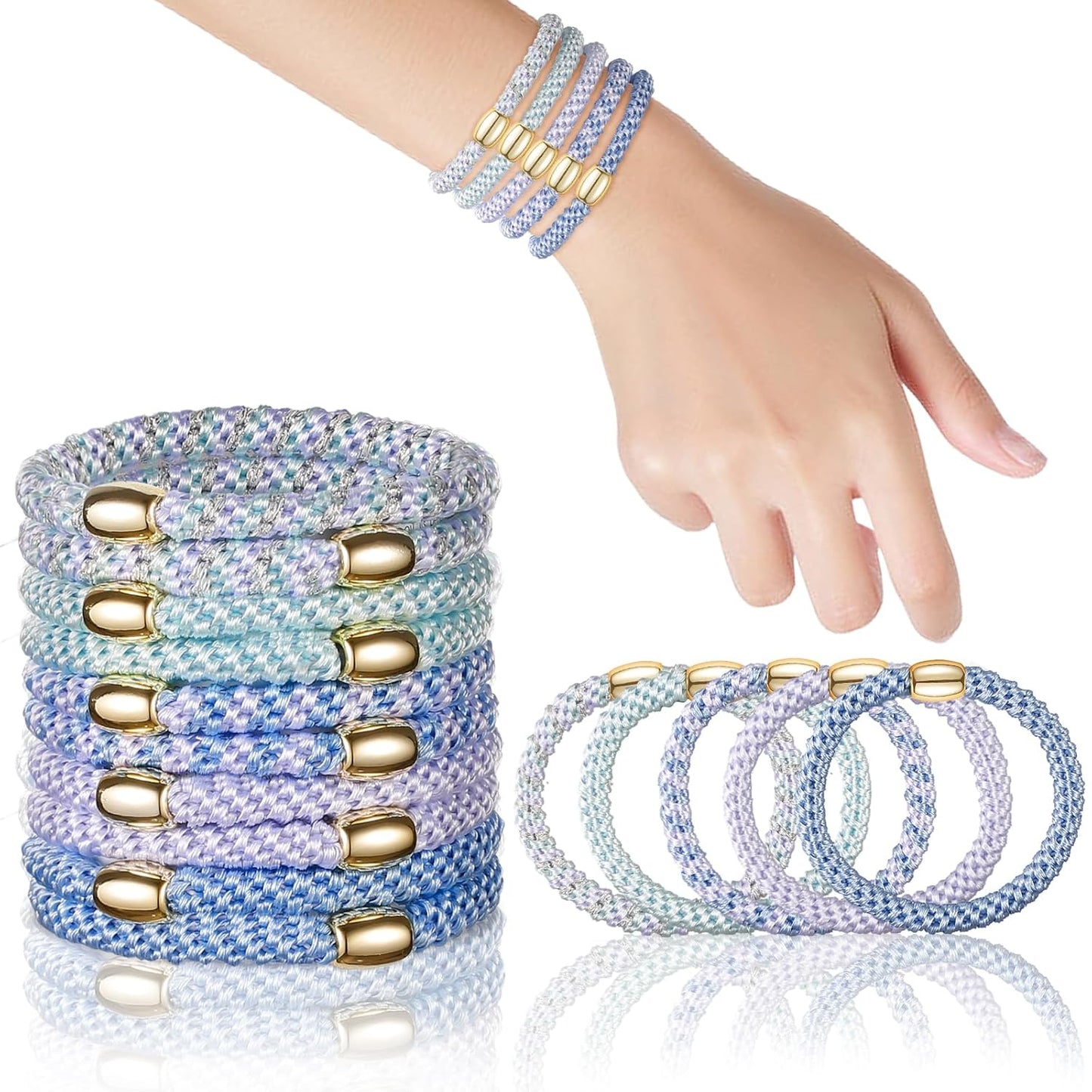 Hair Ties No Damage - 10PCS Ponytail Holders - Elastic Hair Ties for Thick Hair - Braided Hair Bands for Women Girls's Hair - Blue Sky