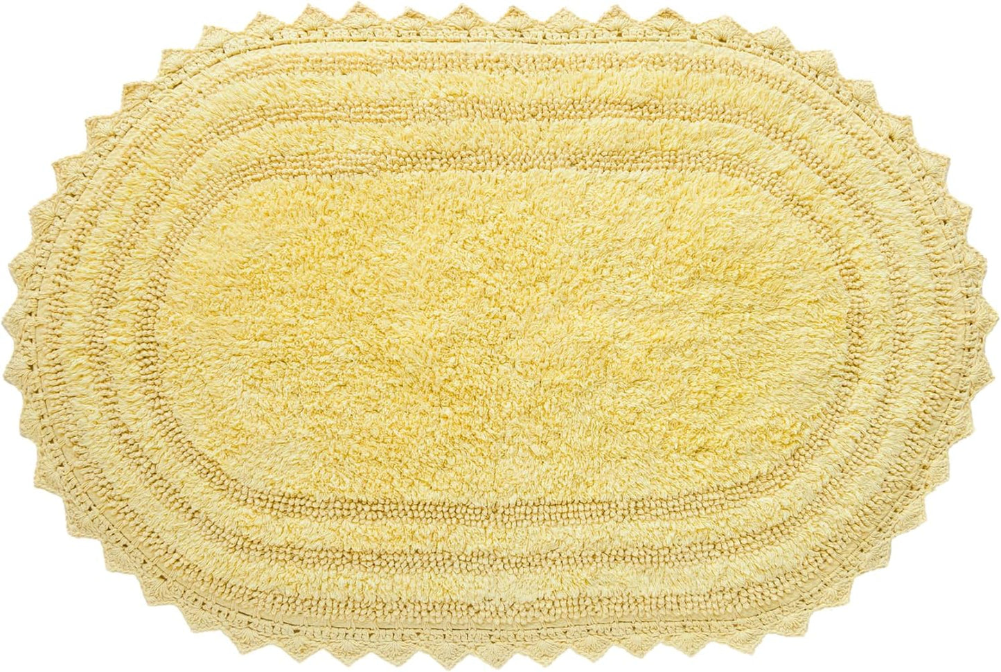 RAJRANG Bath Rug for Bathroom Kitchen Spa with Crochet Cotton Absorbent Soft Reversible Bath Mat Pale Banana Oval 24x17 Inch