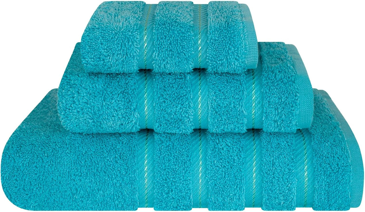 American Soft Linen Premium 3 Piece Towel Set, 1 Bath Towel 1 Hand Towel 1 Washcloth, 600 GSM 100% Cotton Turkish Towels for Bathroom, Aqua Blue Towel Set